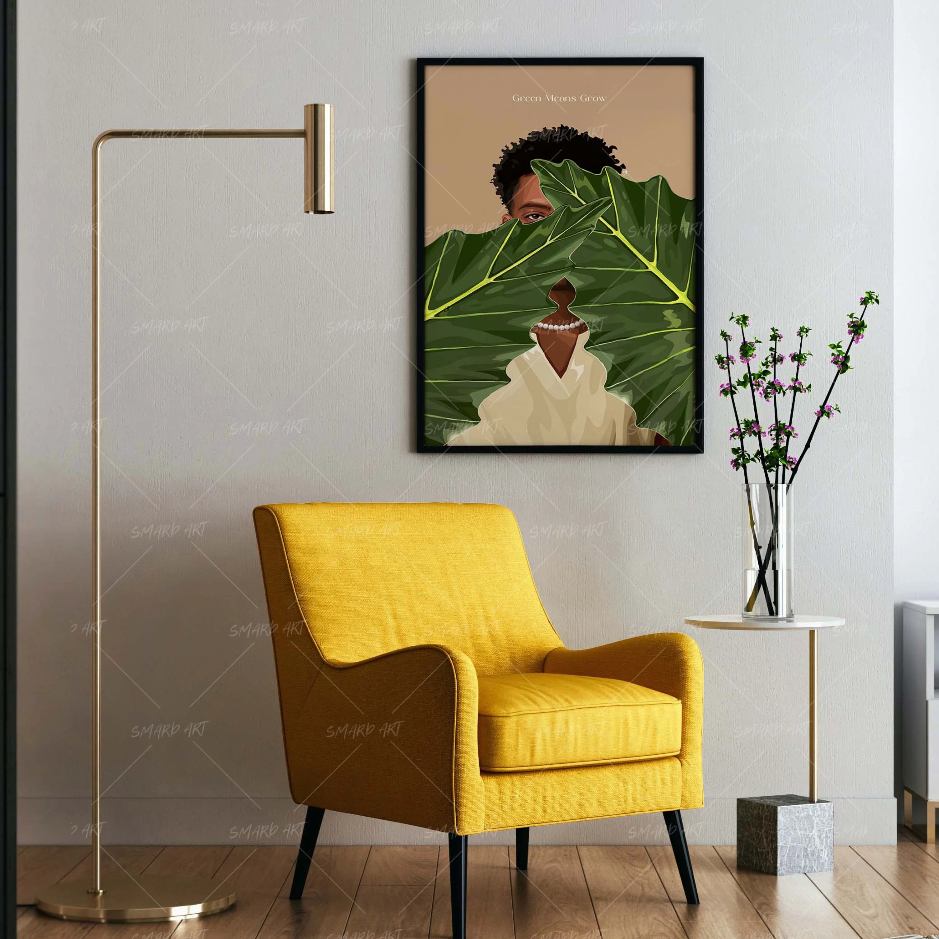 Green Leaf-wall art print featuring decorative artistic design suitable for living rooms, offices, and schools by SmardArt. Elevate your space with Black wall art that speaks to culture, identity, and creativity. At Smard, we celebrate artistry made with melanin, bringing powerful and inspiring designs to life.