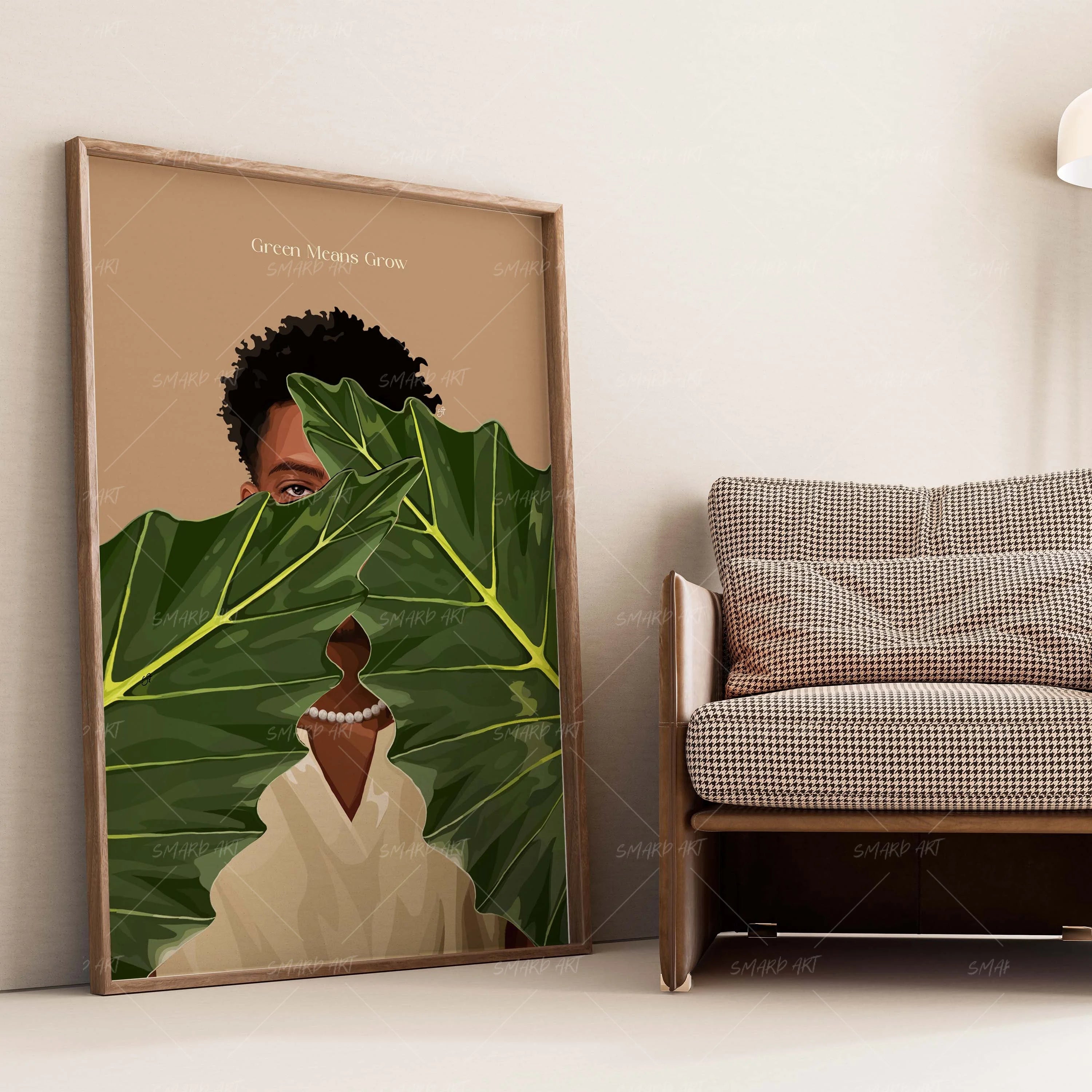Green Leaf-wall art print featuring decorative artistic design suitable for living rooms, offices, and schools by SmardArt. Elevate your space with Black wall art that speaks to culture, identity, and creativity. At Smard, we celebrate artistry made with melanin, bringing powerful and inspiring designs to life.