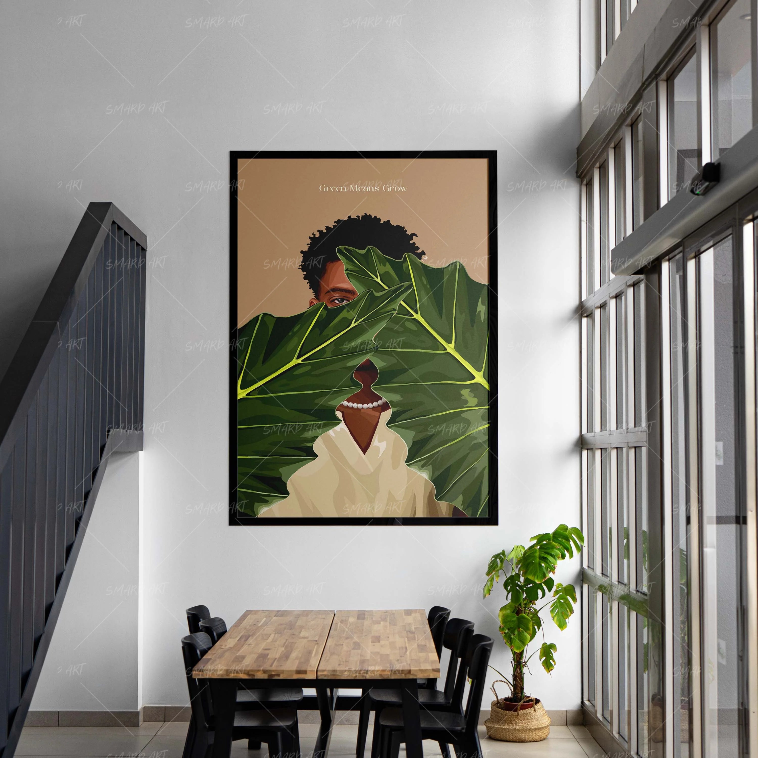 Green Leaf-wall art print featuring decorative artistic design suitable for living rooms, offices, and schools by SmardArt. Elevate your space with Black wall art that speaks to culture, identity, and creativity. At Smard, we celebrate artistry made with melanin, bringing powerful and inspiring designs to life.