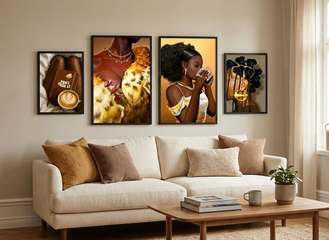 The Storyteller - BAS-wall art print featuring decorative artistic design suitable for living rooms, offices, and schools by SmardArt. Elevate your space with Black wall art that speaks to culture, identity, and creativity. At Smard, we celebrate artistry made with melanin, bringing powerful and inspiring designs to life.