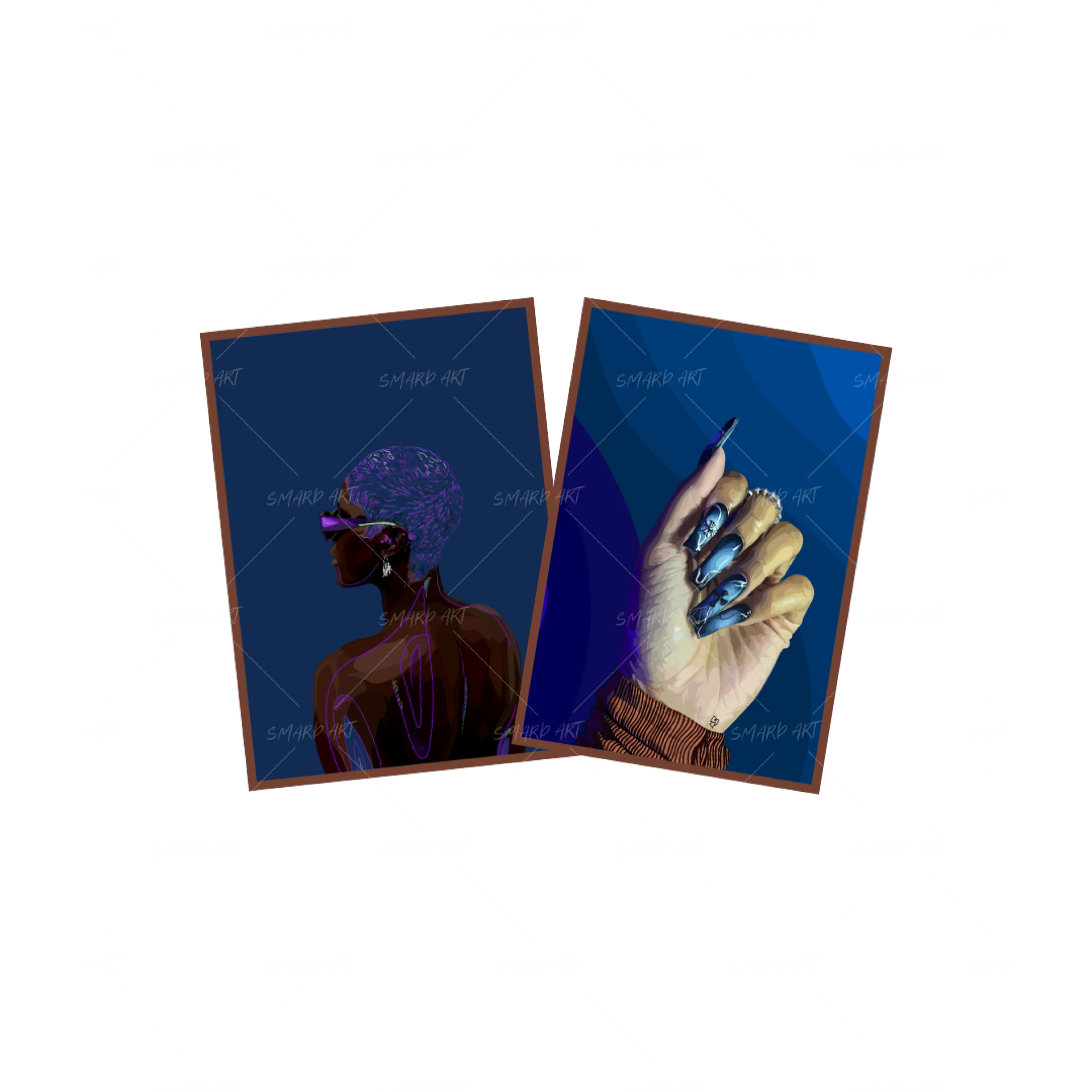 Art Print Bundle : Grace 3 + Cool Blue-wall art print featuring decorative artistic design suitable for living rooms, offices, and schools by SmardArt. Elevate your space with Black wall art that speaks to culture, identity, and creativity. At Smard, we celebrate artistry made with melanin, bringing powerful and inspiring designs to life.