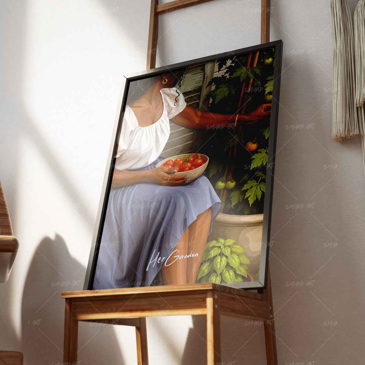 Her Garden-wall art print featuring decorative artistic design suitable for living rooms, offices, and schools by SmardArt. Elevate your space with Black wall art that speaks to culture, identity, and creativity. At Smard, we celebrate artistry made with melanin, bringing powerful and inspiring designs to life.