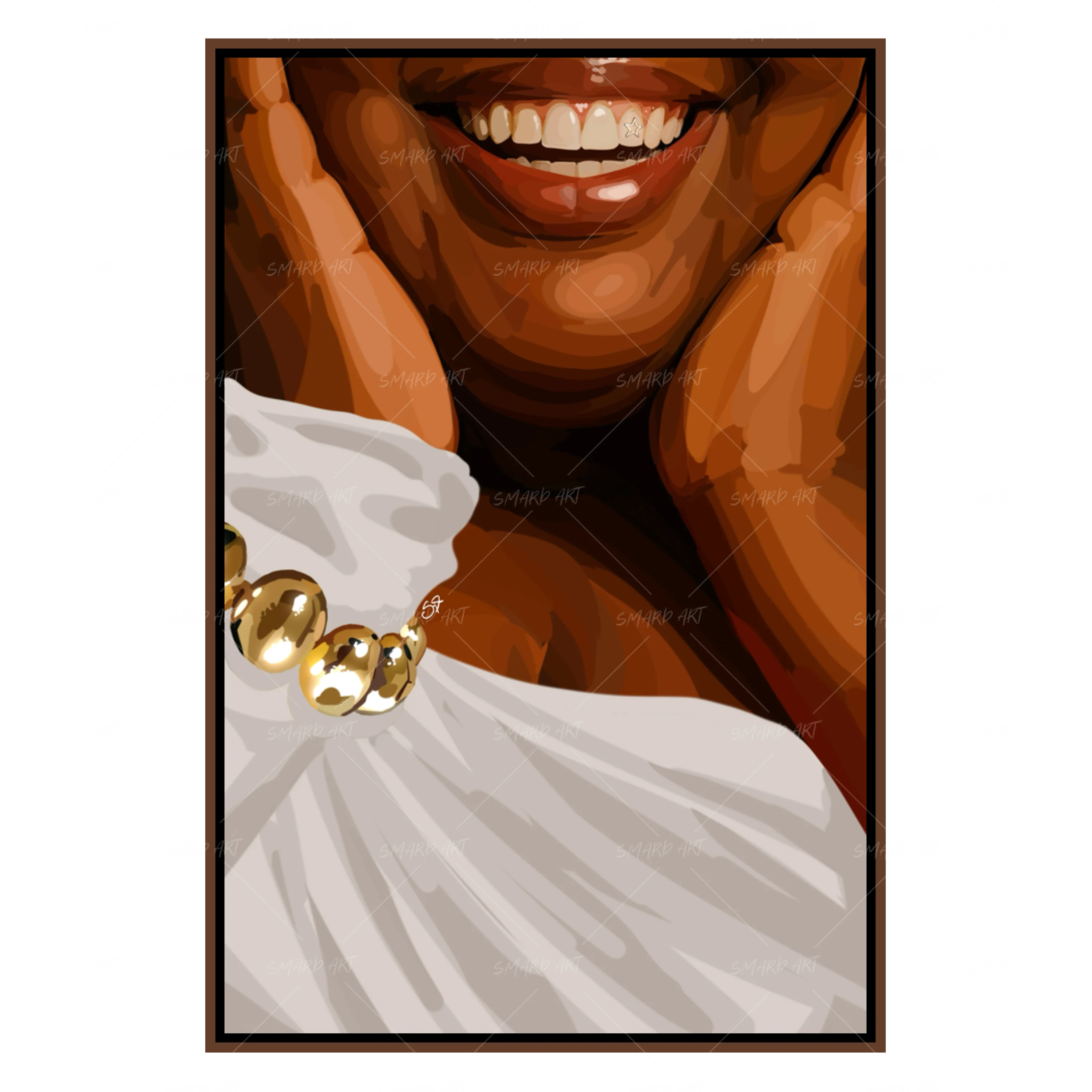 Her Smile-wall art print featuring decorative artistic design suitable for living rooms, offices, and schools by SmardArt. Elevate your space with Black wall art that speaks to culture, identity, and creativity. At Smard, we celebrate artistry made with melanin, bringing powerful and inspiring designs to life.
