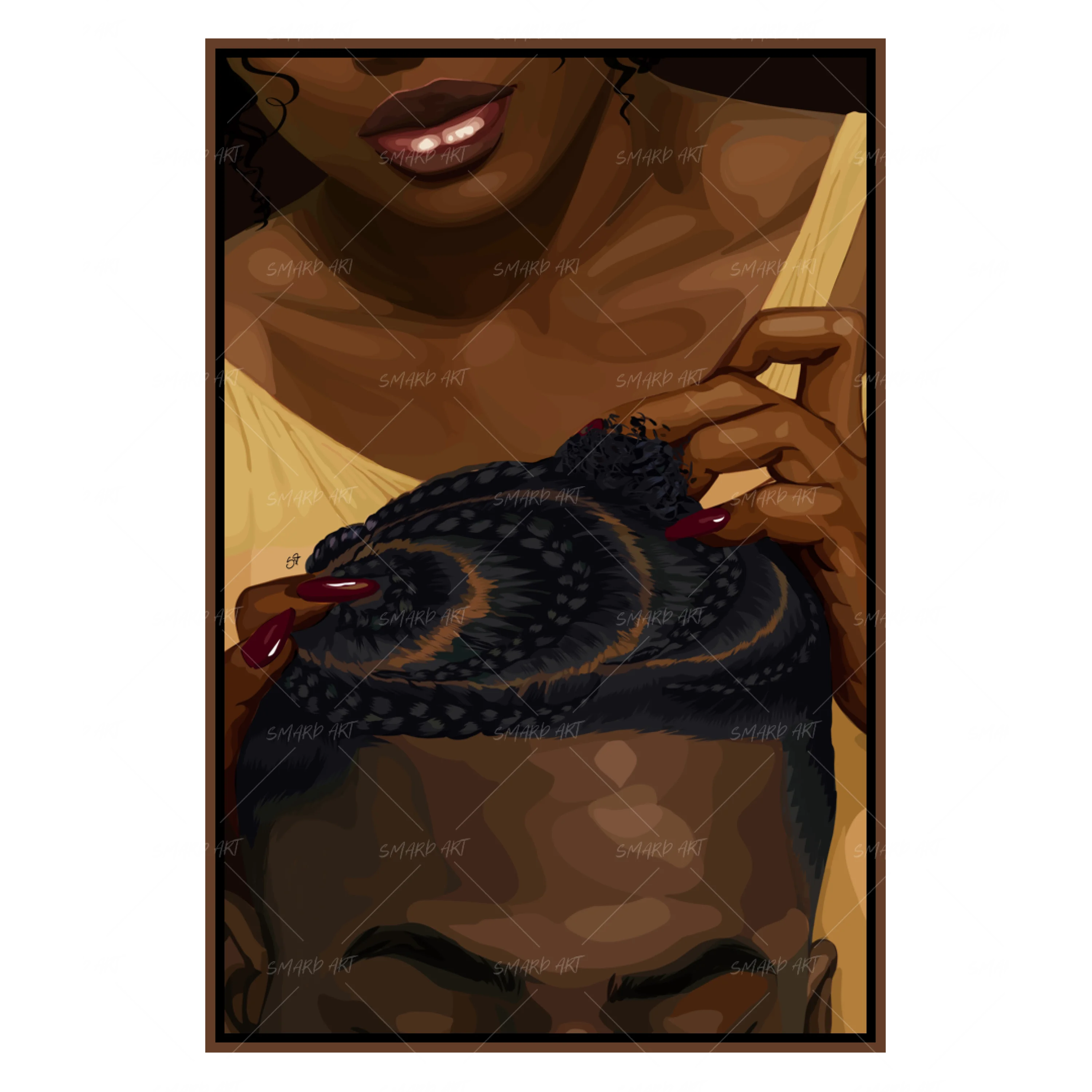 In Her Hands-wall art print featuring decorative artistic design suitable for living rooms, offices, and schools by SmardArt. Elevate your space with Black wall art that speaks to culture, identity, and creativity. At Smard, we celebrate artistry made with melanin, bringing powerful and inspiring designs to life.