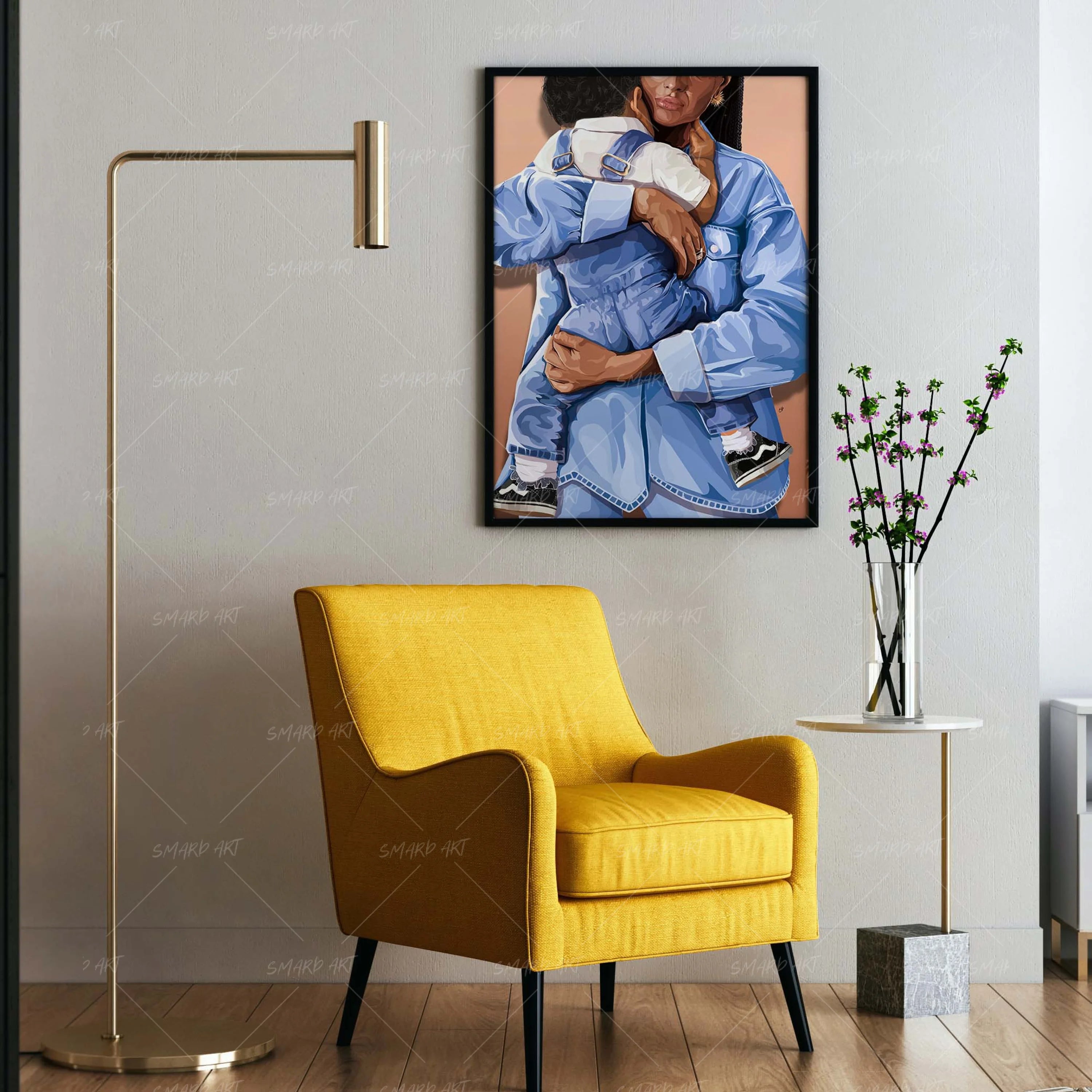 In My Arms-wall art print featuring decorative artistic design suitable for living rooms, offices, and schools by SmardArt. Elevate your space with Black wall art that speaks to culture, identity, and creativity. At Smard, we celebrate artistry made with melanin, bringing powerful and inspiring designs to life.