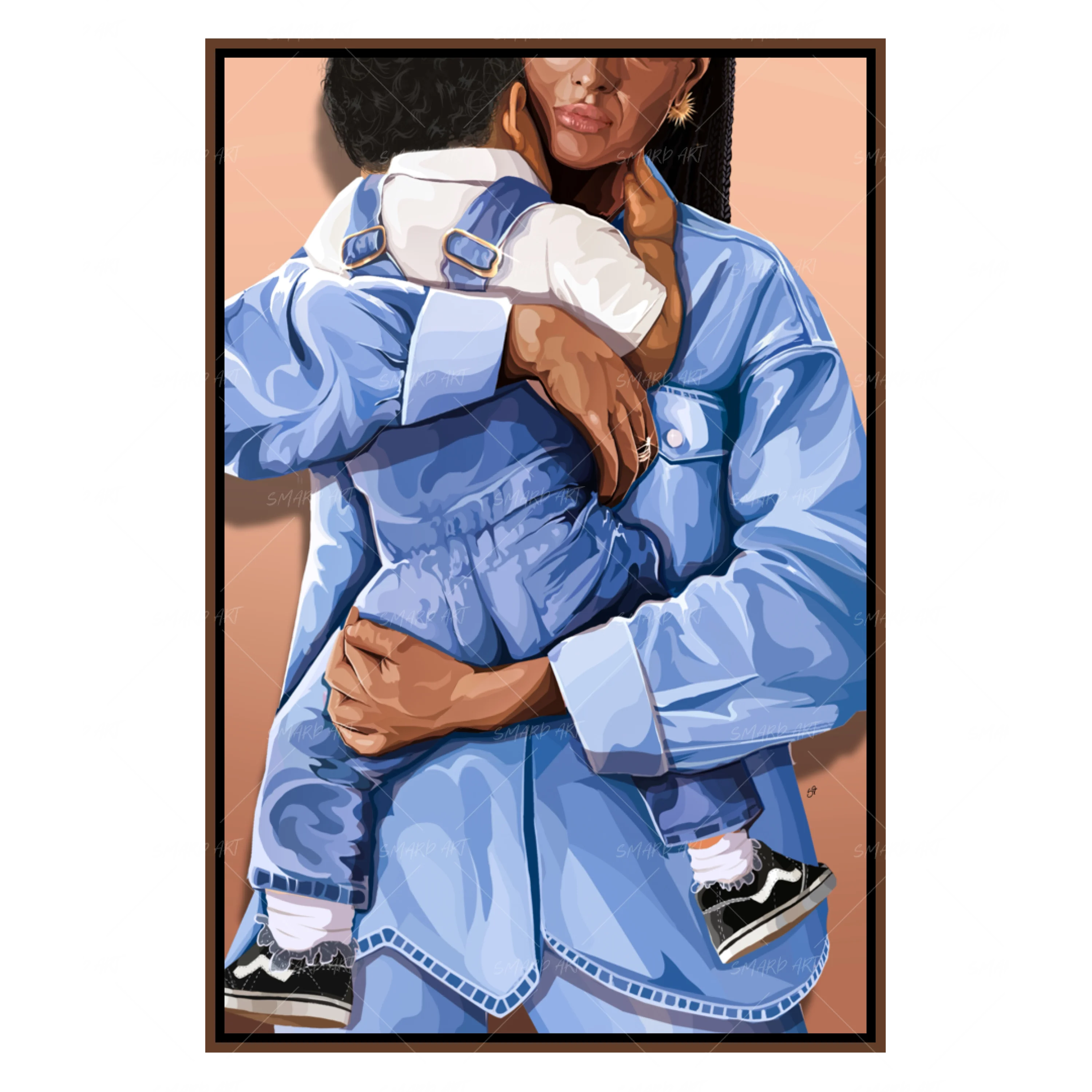 In My Arms-wall art print featuring decorative artistic design suitable for living rooms, offices, and schools by SmardArt. Elevate your space with Black wall art that speaks to culture, identity, and creativity. At Smard, we celebrate artistry made with melanin, bringing powerful and inspiring designs to life.