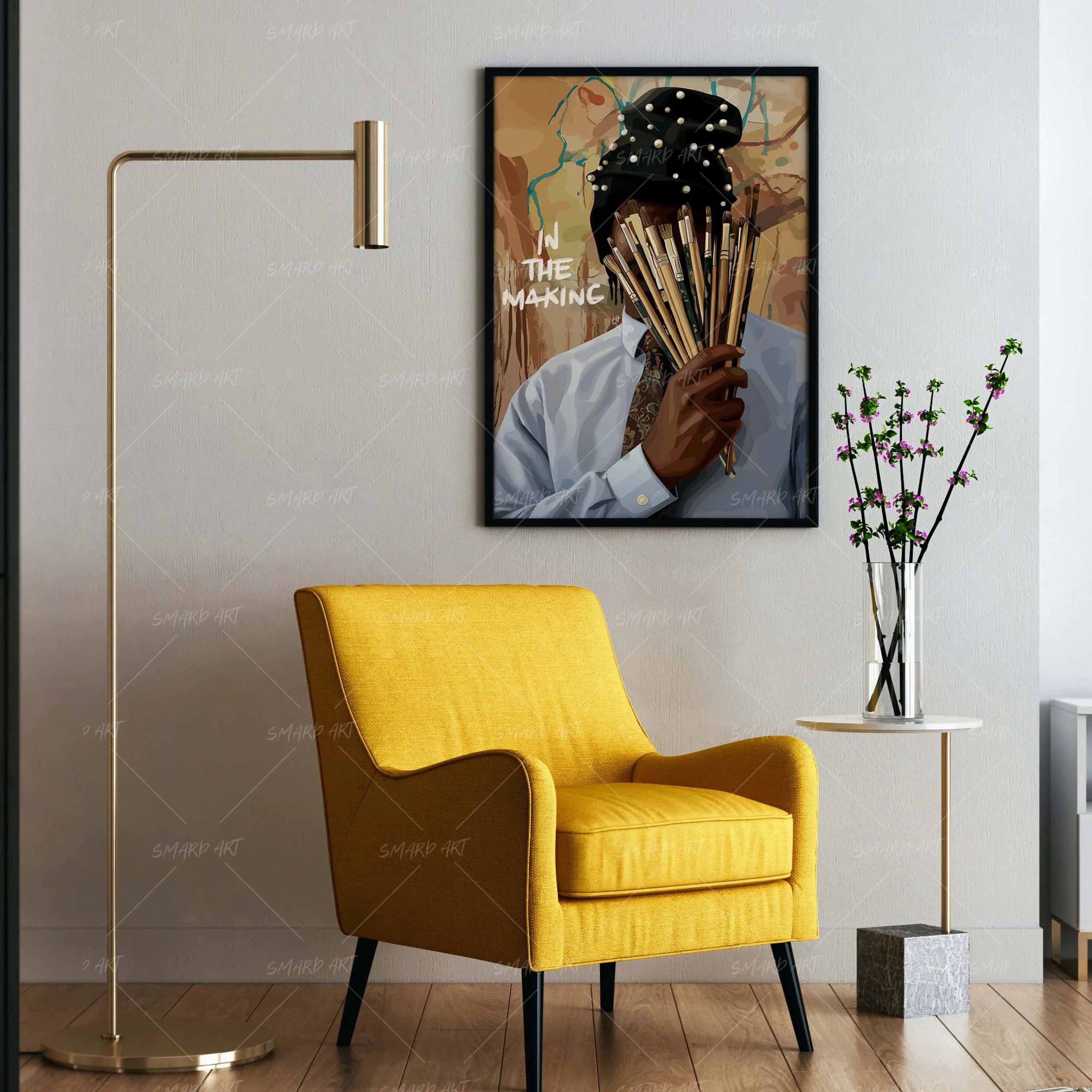 In The Making-wall art print featuring decorative artistic design suitable for living rooms, offices, and schools by SmardArt. Elevate your space with Black wall art that speaks to culture, identity, and creativity. At Smard, we celebrate artistry made with melanin, bringing powerful and inspiring designs to life.