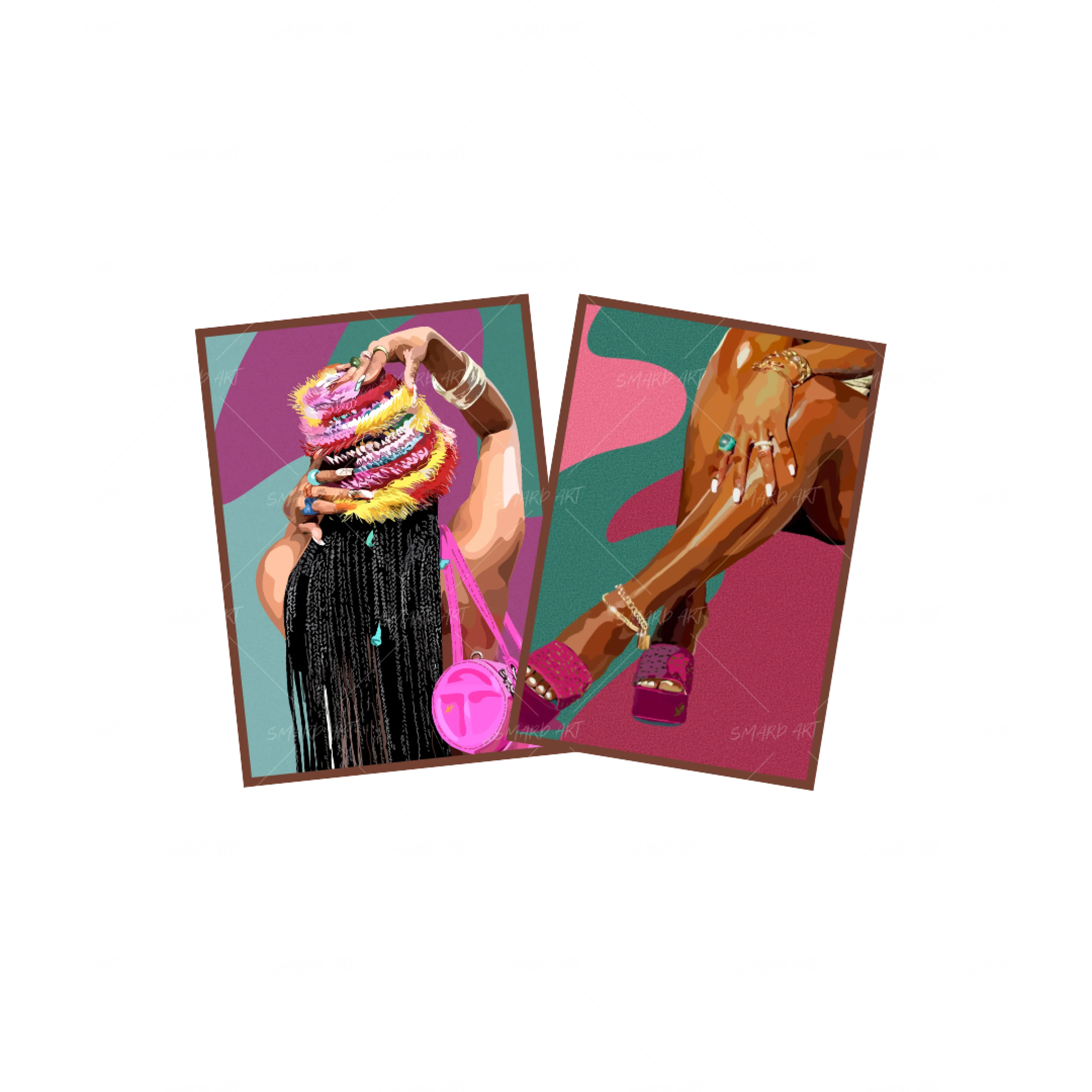 Art Print Bundle : It Girl + Legs & Pink Touch-wall art print featuring decorative artistic design suitable for living rooms, offices, and schools by SmardArt. Elevate your space with Black wall art that speaks to culture, identity, and creativity. At Smard, we celebrate artistry made with melanin, bringing powerful and inspiring designs to life.