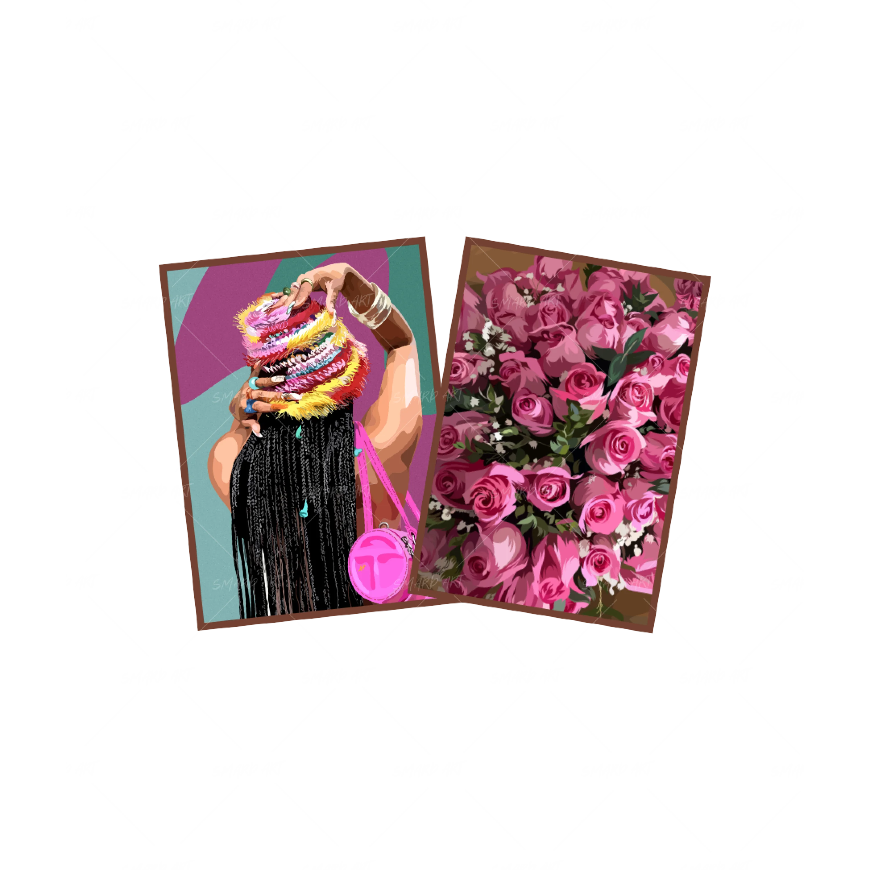 Art Print Bundle : It Girl + Pink Roses-wall art print featuring decorative artistic design suitable for living rooms, offices, and schools by SmardArt. Elevate your space with Black wall art that speaks to culture, identity, and creativity. At Smard, we celebrate artistry made with melanin, bringing powerful and inspiring designs to life.