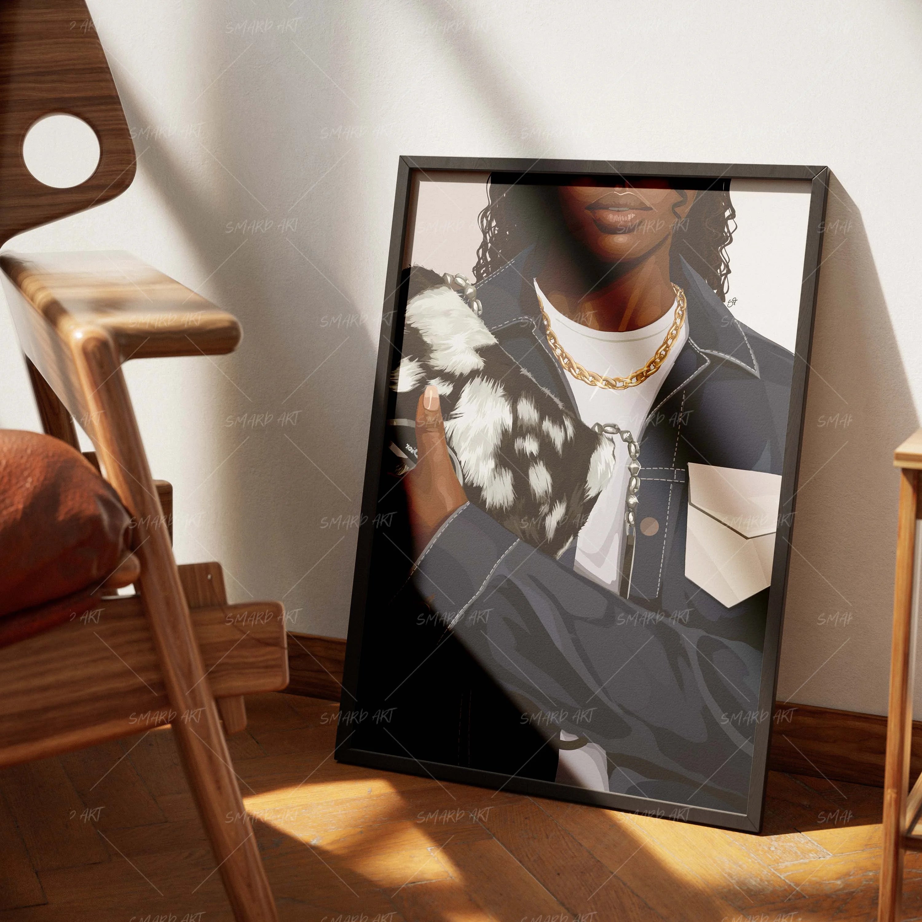 Jean Attitude-wall art print featuring decorative artistic design suitable for living rooms, offices, and schools by SmardArt. Elevate your space with Black wall art that speaks to culture, identity, and creativity. At Smard, we celebrate artistry made with melanin, bringing powerful and inspiring designs to life.