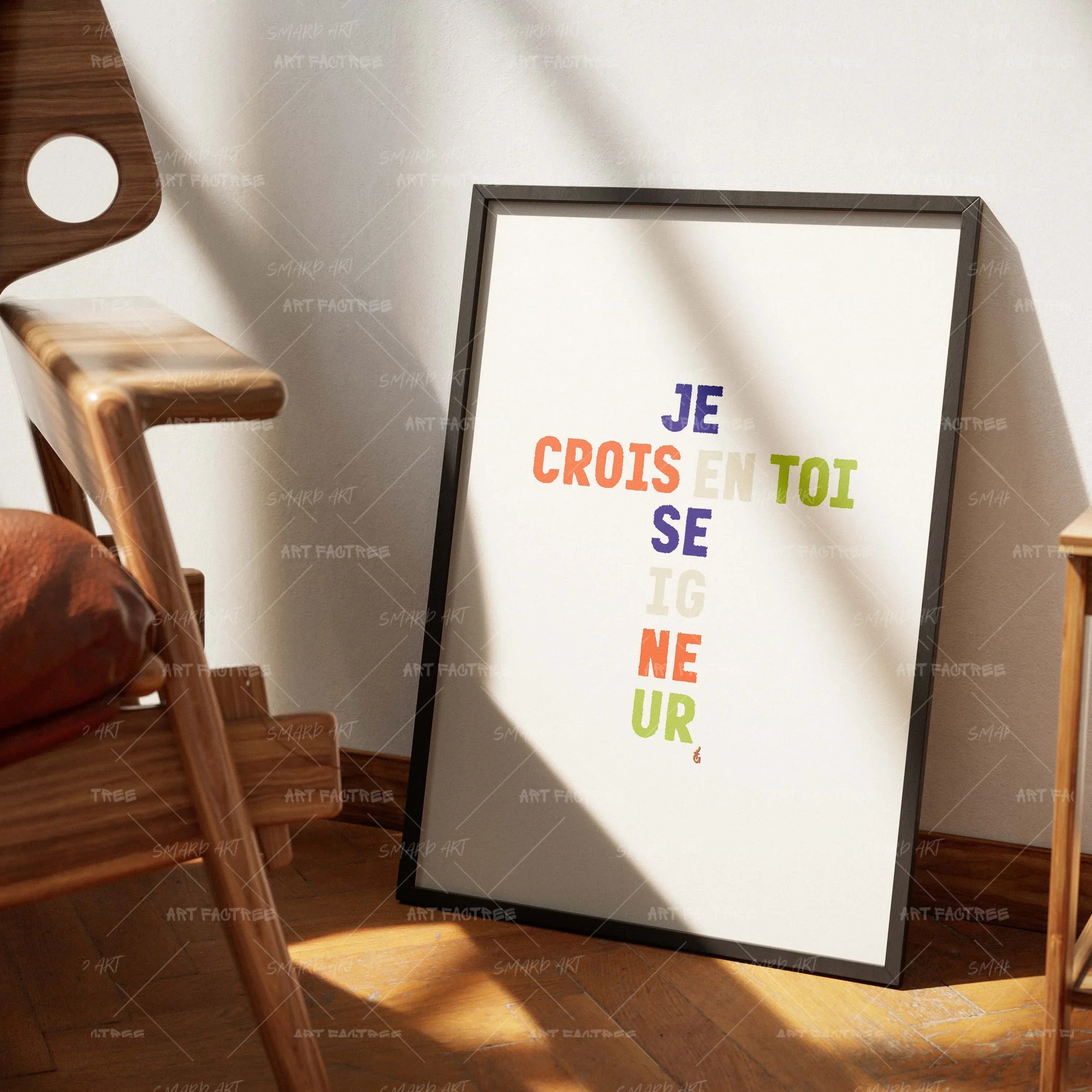 Je Crois En Toi-wall art print featuring decorative artistic design suitable for living rooms, offices, and schools by SmardArt. Elevate your space with Black wall art that speaks to culture, identity, and creativity. At Smard, we celebrate artistry made with melanin, bringing powerful and inspiring designs to life.