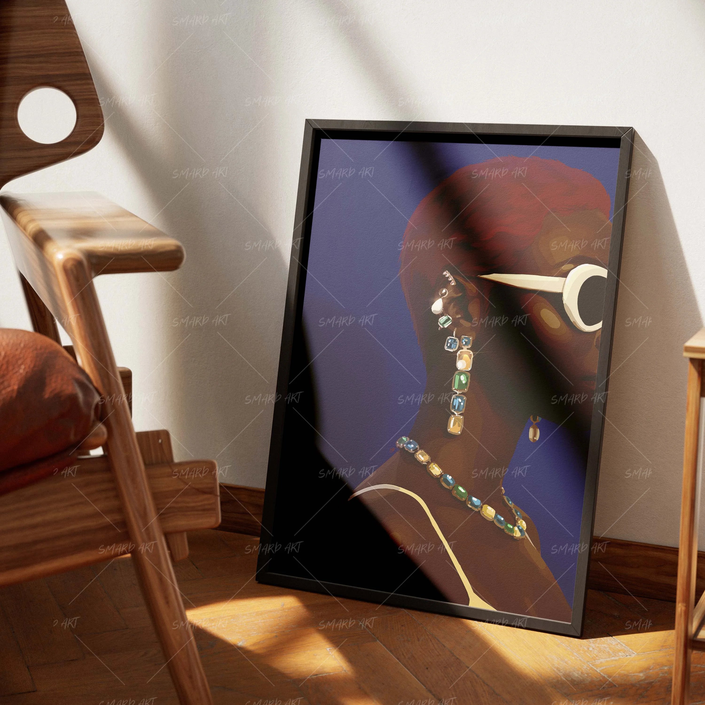Jewelry Rebel-wall art print featuring decorative artistic design suitable for living rooms, offices, and schools by SmardArt. Elevate your space with Black wall art that speaks to culture, identity, and creativity. At Smard, we celebrate artistry made with melanin, bringing powerful and inspiring designs to life.