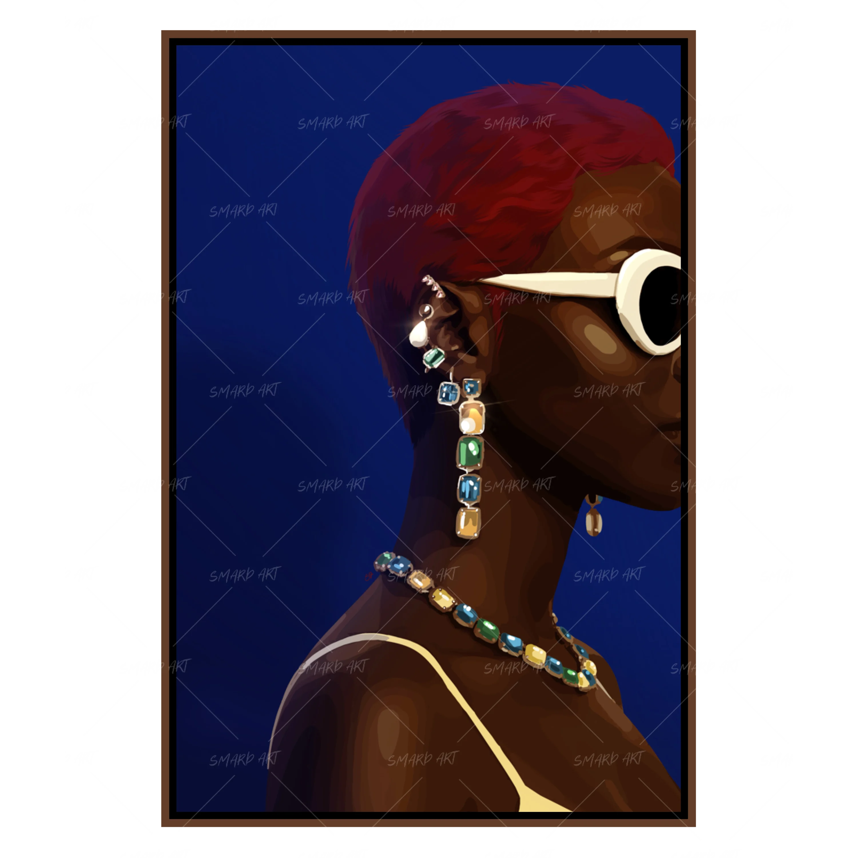 Jewelry Rebel-wall art print featuring decorative artistic design suitable for living rooms, offices, and schools by SmardArt. Elevate your space with Black wall art that speaks to culture, identity, and creativity. At Smard, we celebrate artistry made with melanin, bringing powerful and inspiring designs to life.