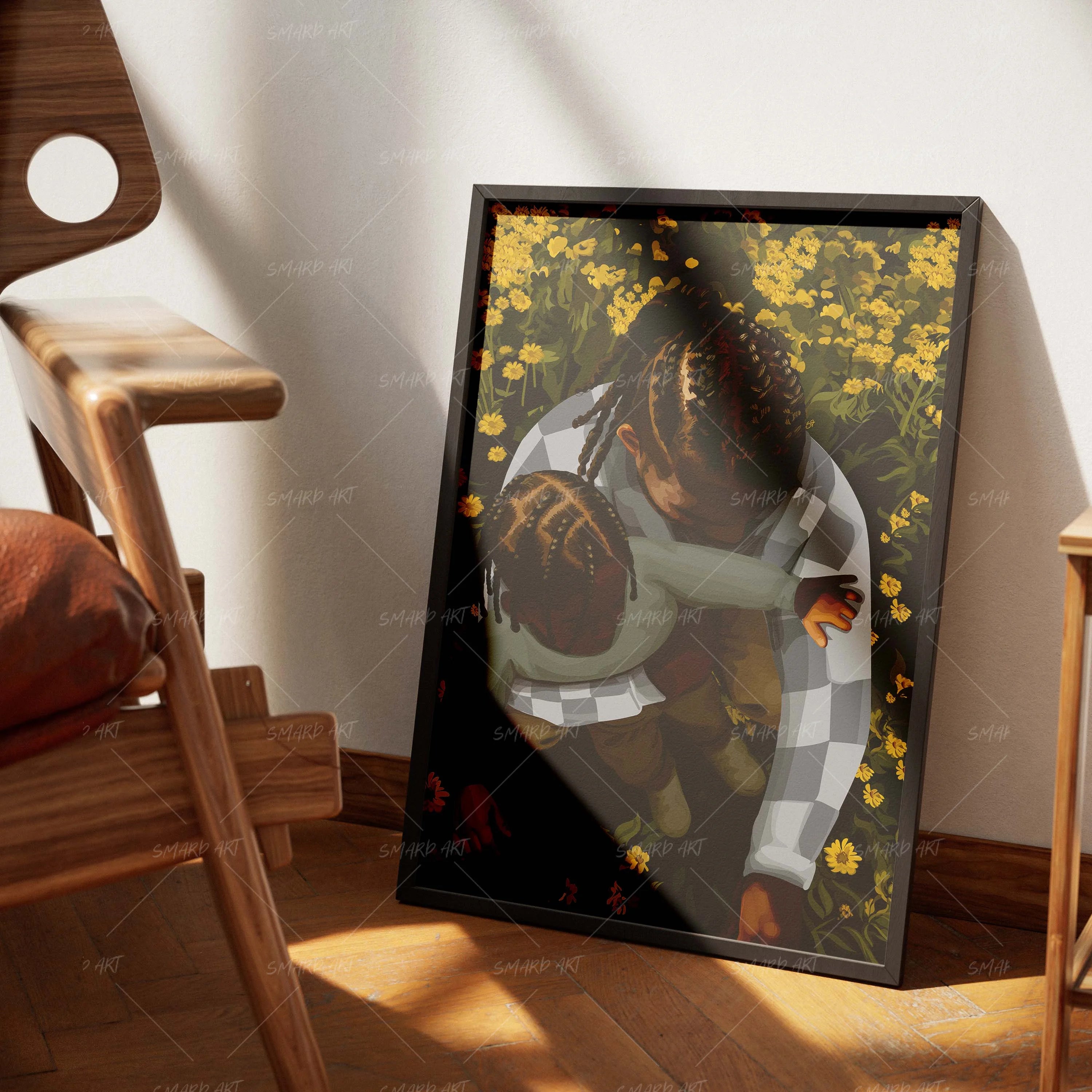 Just Us-wall art print featuring decorative artistic design suitable for living rooms, offices, and schools by SmardArt. Elevate your space with Black wall art that speaks to culture, identity, and creativity. At Smard, we celebrate artistry made with melanin, bringing powerful and inspiring designs to life.