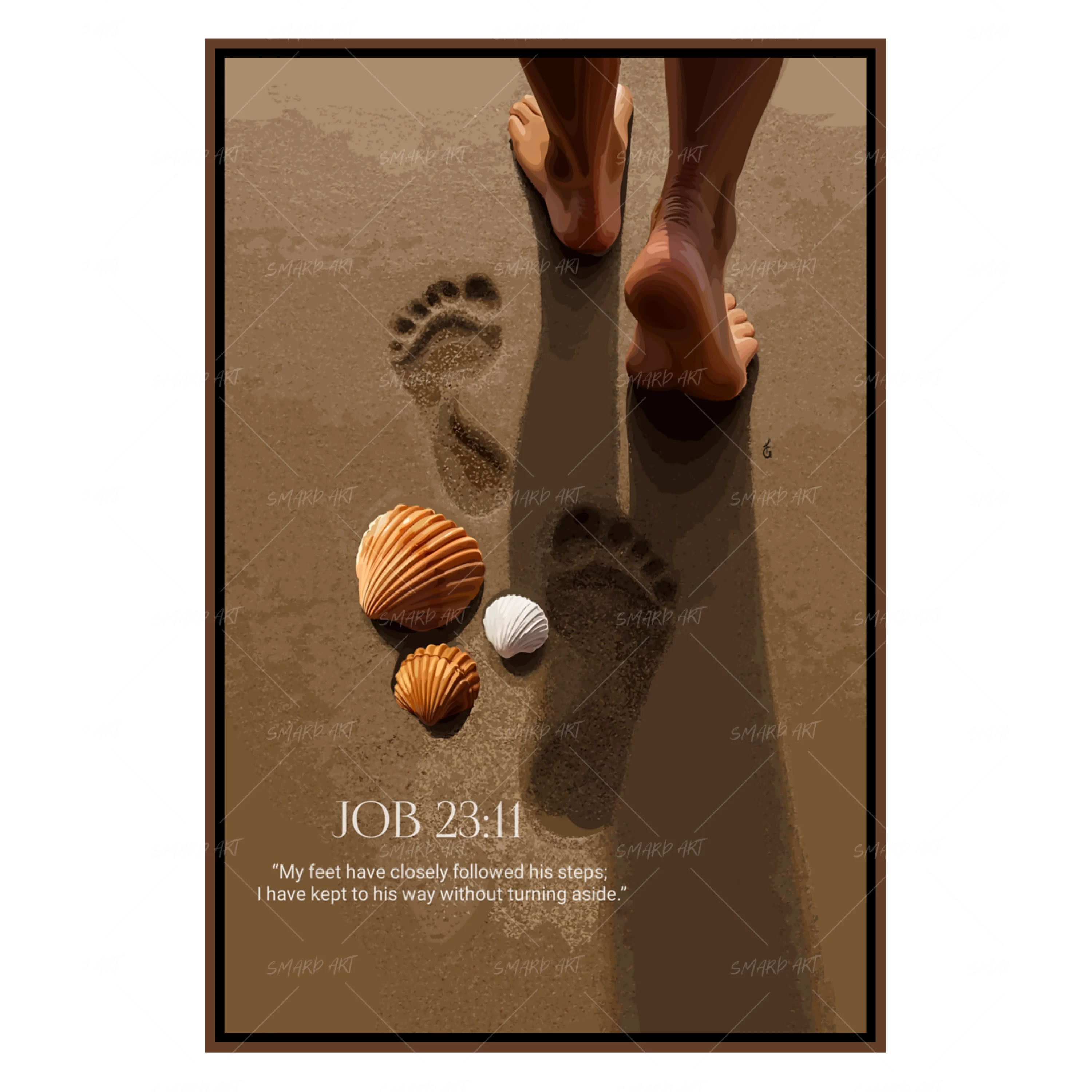 Job 23:11-wall art print featuring decorative artistic design suitable for living rooms, offices, and schools by SmardArt. Elevate your space with Black wall art that speaks to culture, identity, and creativity. At Smard, we celebrate artistry made with melanin, bringing powerful and inspiring designs to life.