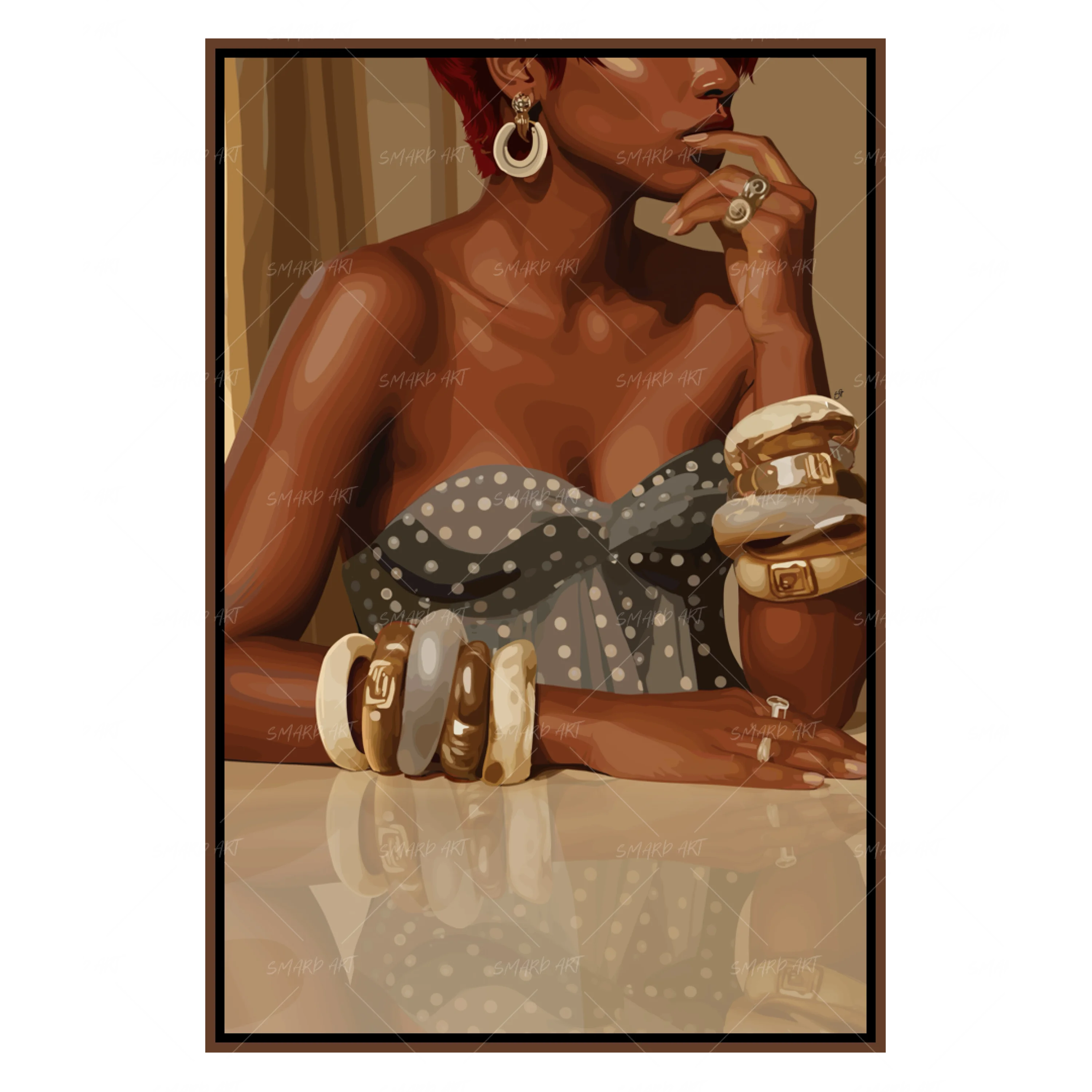 Laced Luxury-wall art print featuring decorative artistic design suitable for living rooms, offices, and schools by SmardArt. Elevate your space with Black wall art that speaks to culture, identity, and creativity. At Smard, we celebrate artistry made with melanin, bringing powerful and inspiring designs to life.
