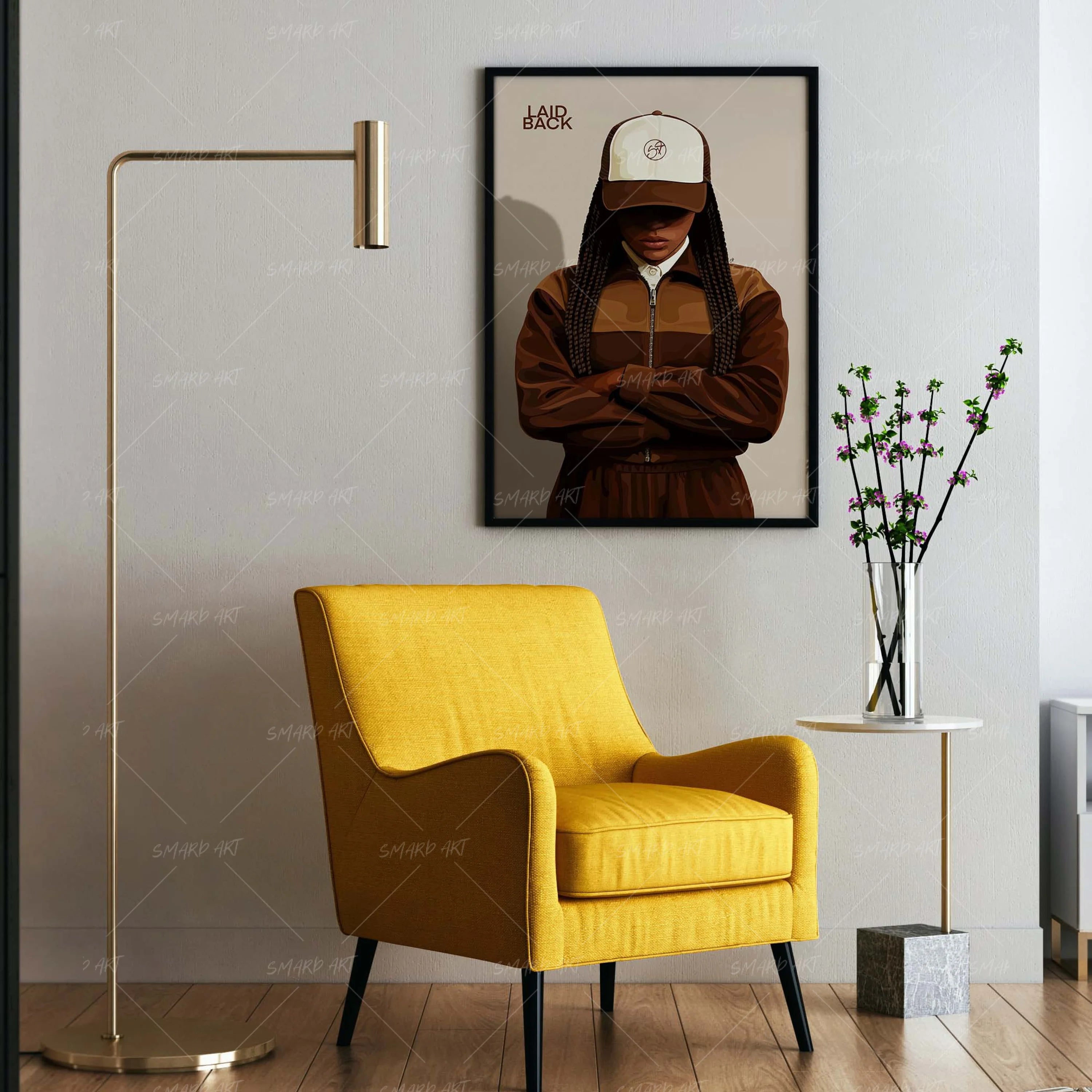 Laid Back-wall art print featuring decorative artistic design suitable for living rooms, offices, and schools by SmardArt. Elevate your space with Black wall art that speaks to culture, identity, and creativity. At Smard, we celebrate artistry made with melanin, bringing powerful and inspiring designs to life.