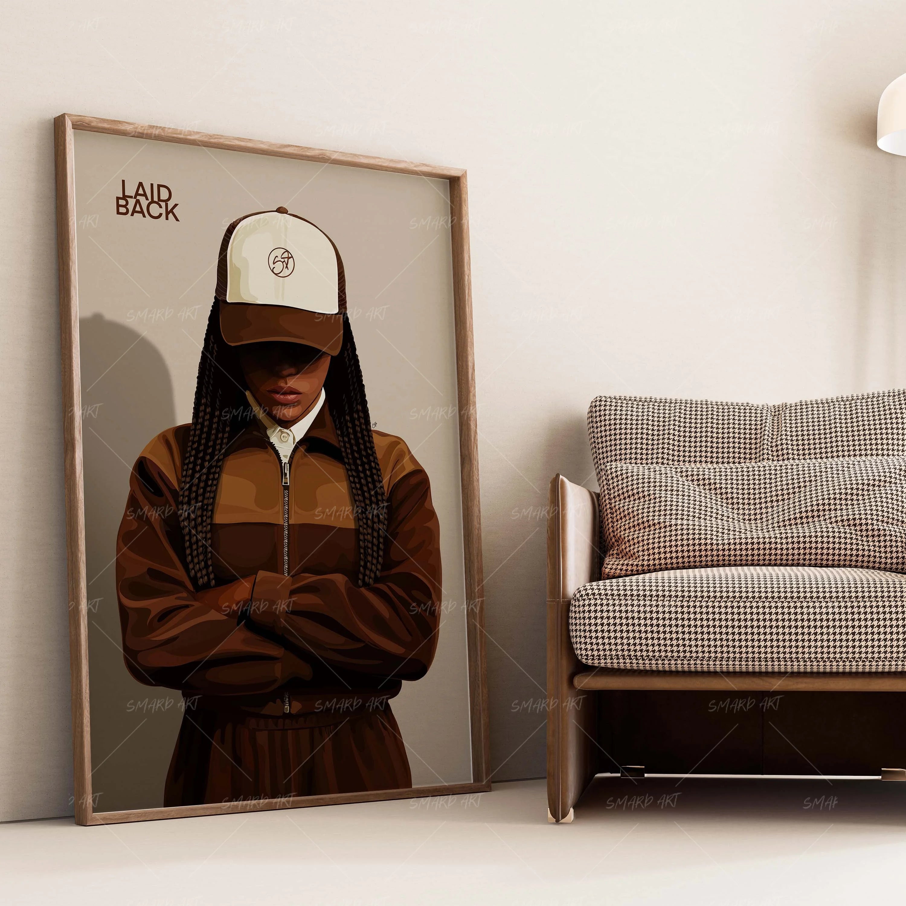 Laid Back-wall art print featuring decorative artistic design suitable for living rooms, offices, and schools by SmardArt. Elevate your space with Black wall art that speaks to culture, identity, and creativity. At Smard, we celebrate artistry made with melanin, bringing powerful and inspiring designs to life.