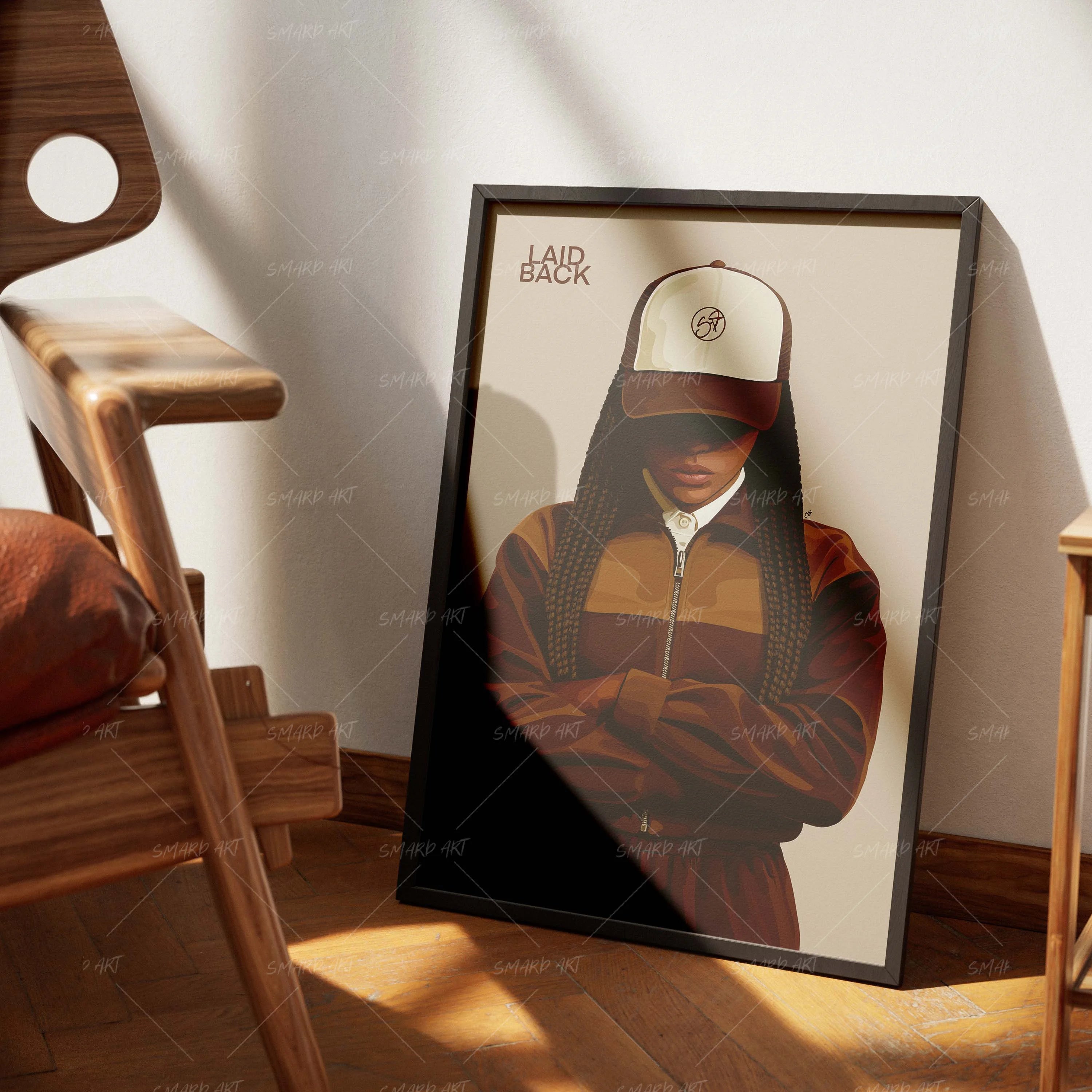 Laid Back-wall art print featuring decorative artistic design suitable for living rooms, offices, and schools by SmardArt. Elevate your space with Black wall art that speaks to culture, identity, and creativity. At Smard, we celebrate artistry made with melanin, bringing powerful and inspiring designs to life.