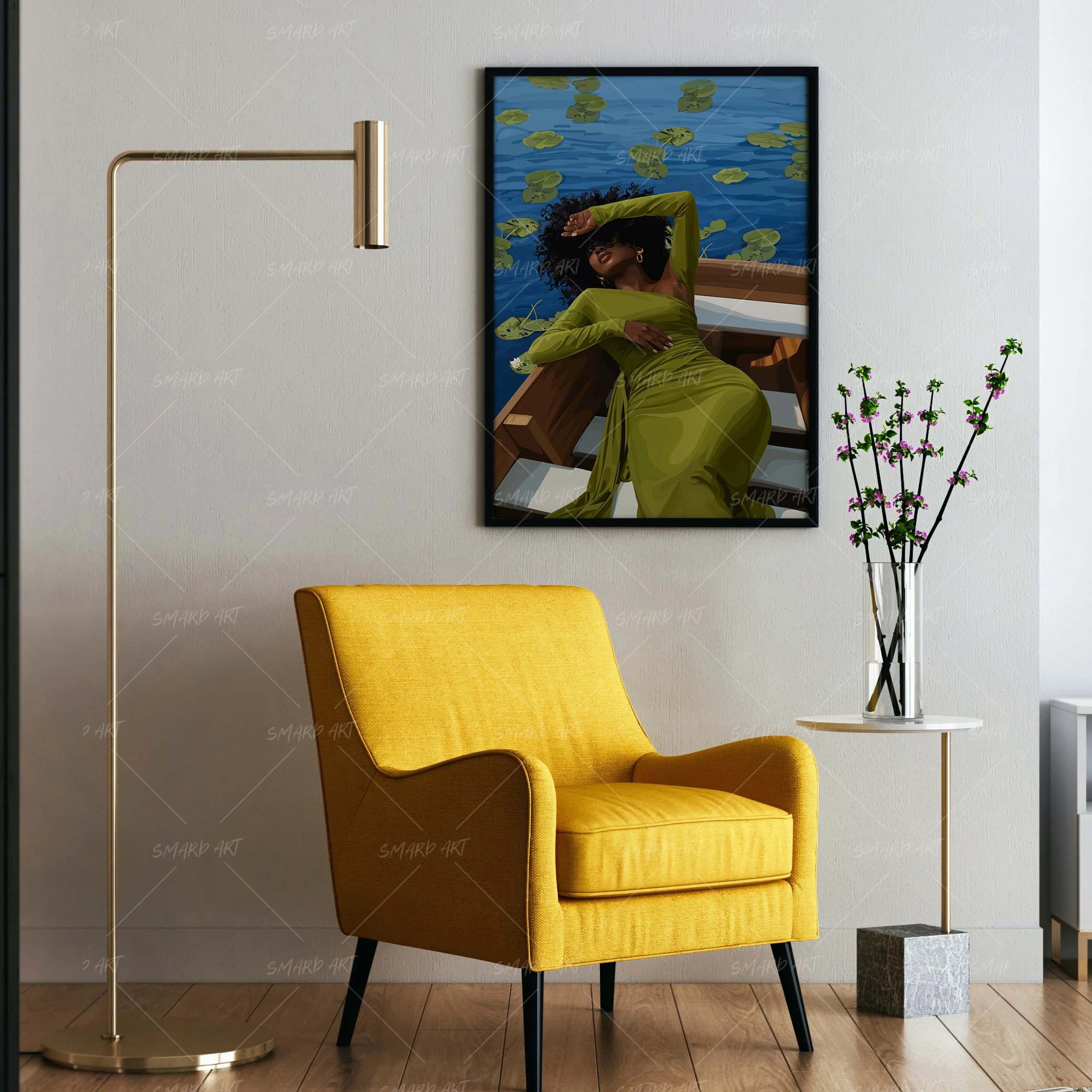 Lily Float-wall art print featuring decorative artistic design suitable for living rooms, offices, and schools by SmardArt. Elevate your space with Black wall art that speaks to culture, identity, and creativity. At Smard, we celebrate artistry made with melanin, bringing powerful and inspiring designs to life.