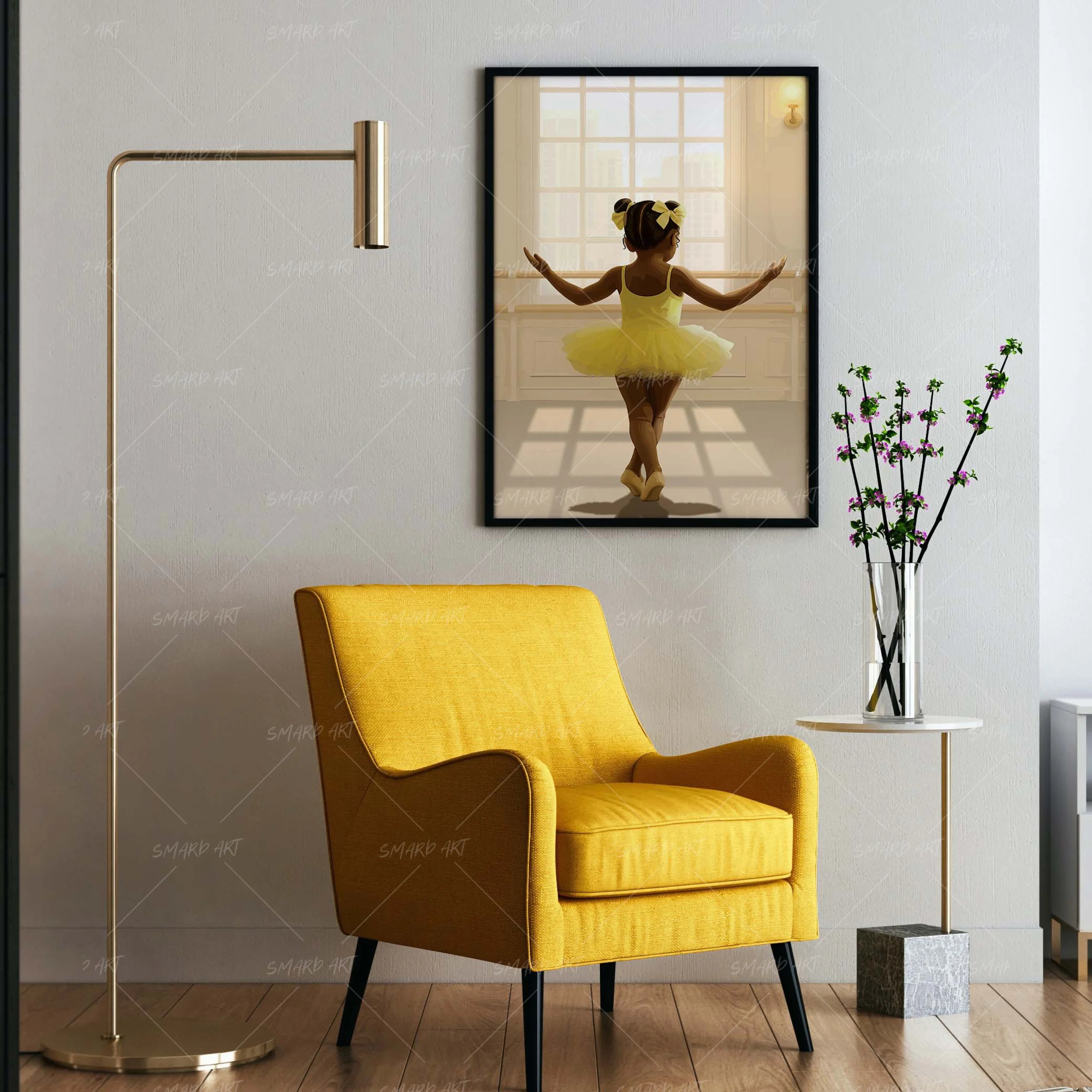 Little Ballerina-wall art print featuring decorative artistic design suitable for living rooms, offices, and schools by SmardArt. Elevate your space with Black wall art that speaks to culture, identity, and creativity. At Smard, we celebrate artistry made with melanin, bringing powerful and inspiring designs to life.