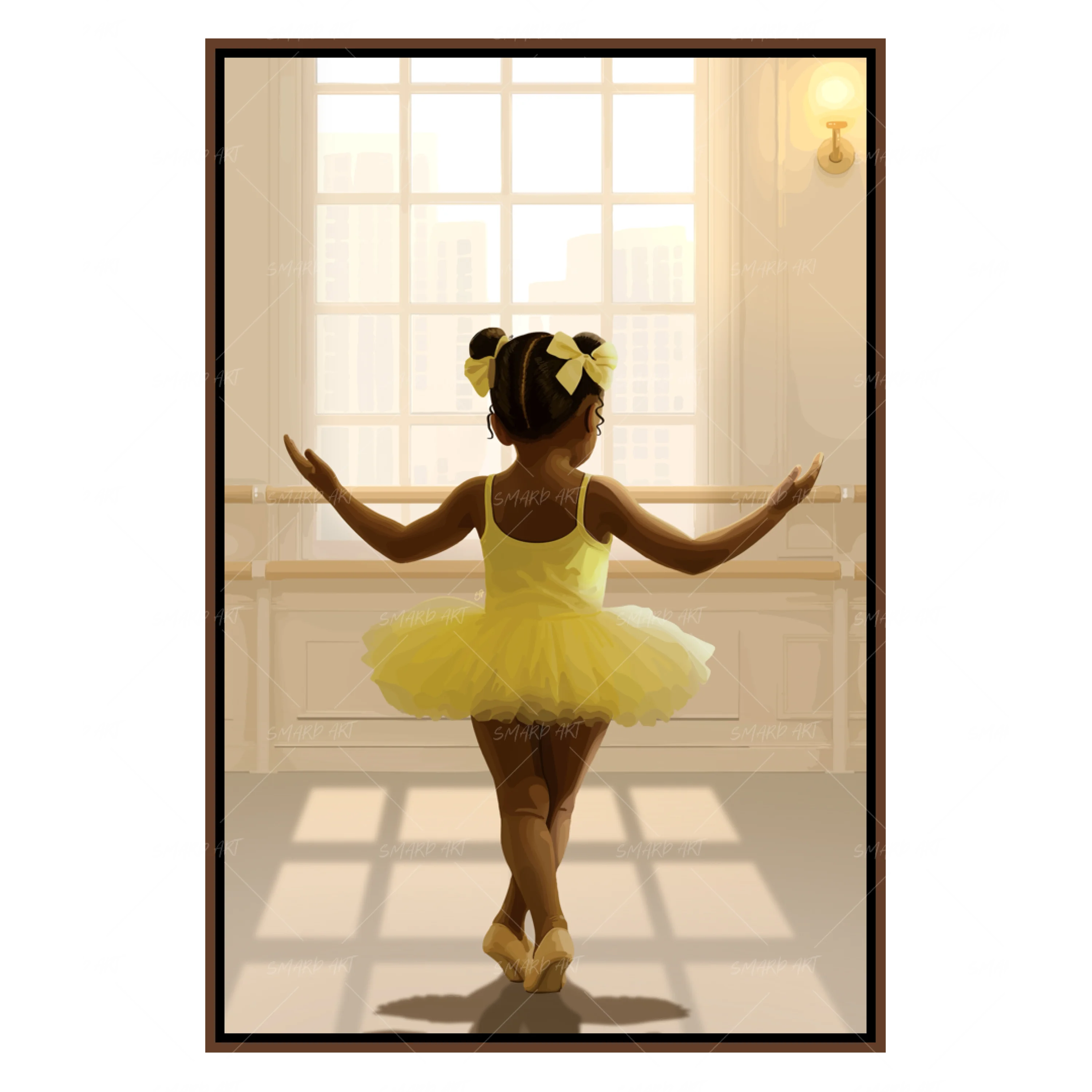 Little Ballerina-wall art print featuring decorative artistic design suitable for living rooms, offices, and schools by SmardArt. Elevate your space with Black wall art that speaks to culture, identity, and creativity. At Smard, we celebrate artistry made with melanin, bringing powerful and inspiring designs to life.