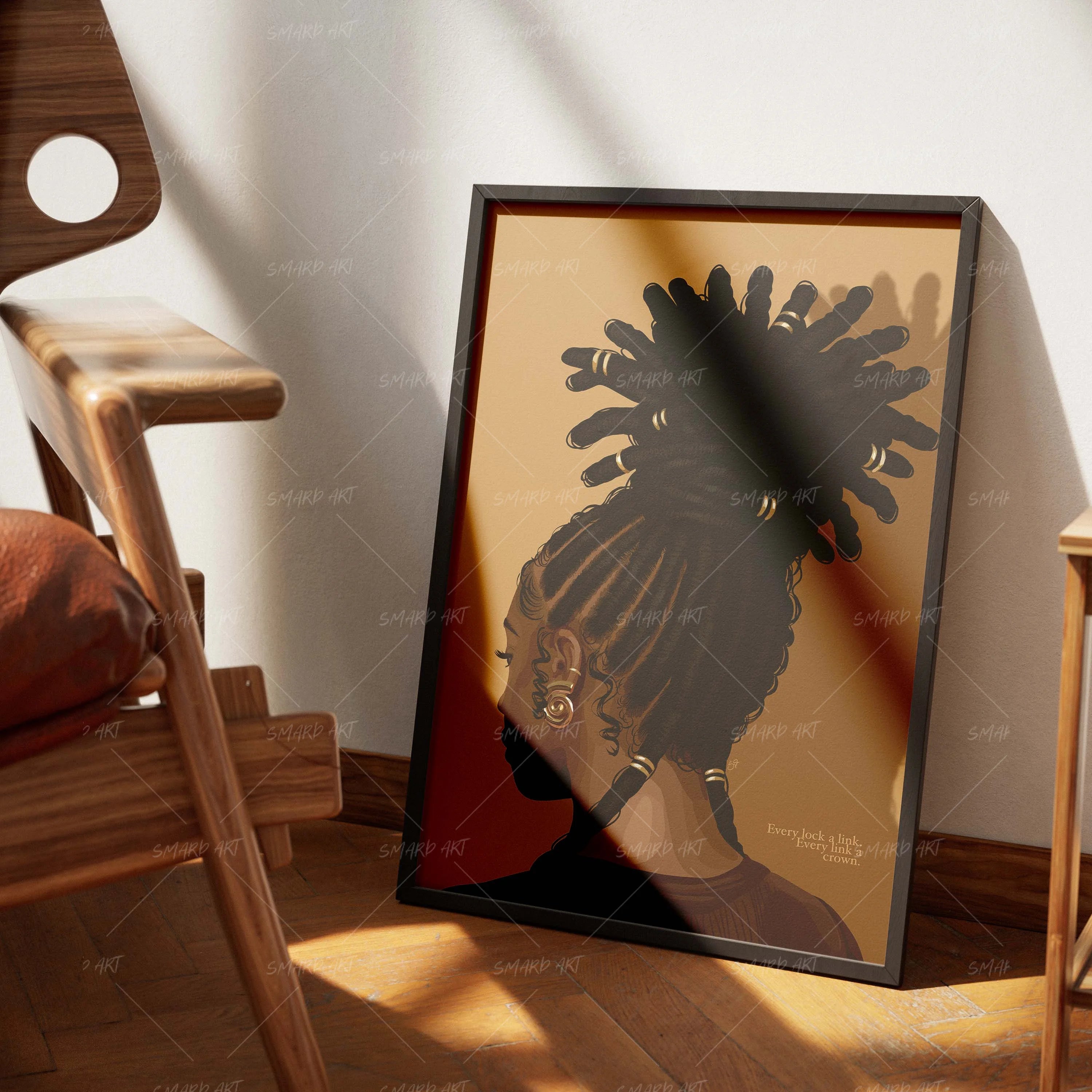 Loc'd In-wall art print featuring decorative artistic design suitable for living rooms, offices, and schools by SmardArt. Elevate your space with Black wall art that speaks to culture, identity, and creativity. At Smard, we celebrate artistry made with melanin, bringing powerful and inspiring designs to life.