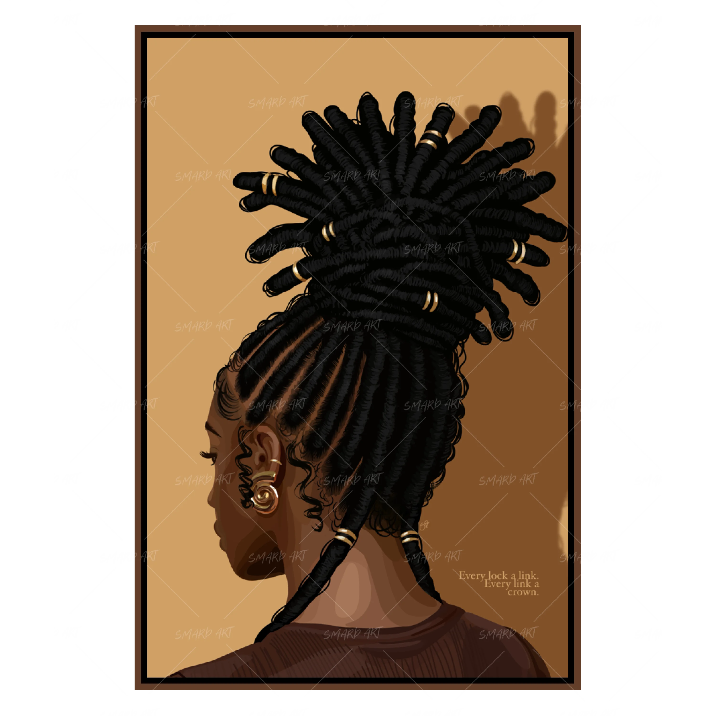 Loc'd In-wall art print featuring decorative artistic design suitable for living rooms, offices, and schools by SmardArt. Elevate your space with Black wall art that speaks to culture, identity, and creativity. At Smard, we celebrate artistry made with melanin, bringing powerful and inspiring designs to life.