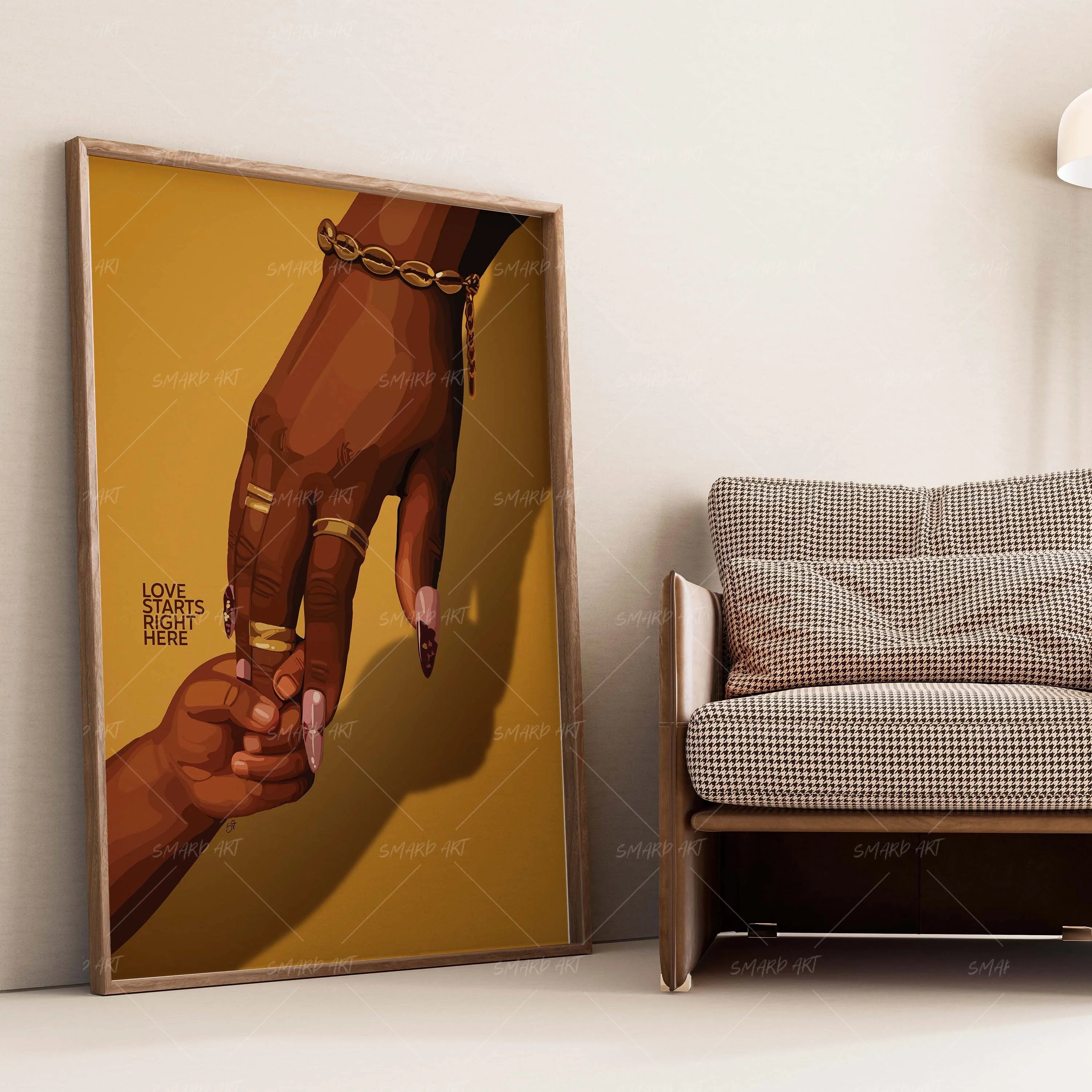 Love Starts Right Here-wall art print featuring decorative artistic design suitable for living rooms, offices, and schools by SmardArt. Elevate your space with Black wall art that speaks to culture, identity, and creativity. At Smard, we celebrate artistry made with melanin, bringing powerful and inspiring designs to life.