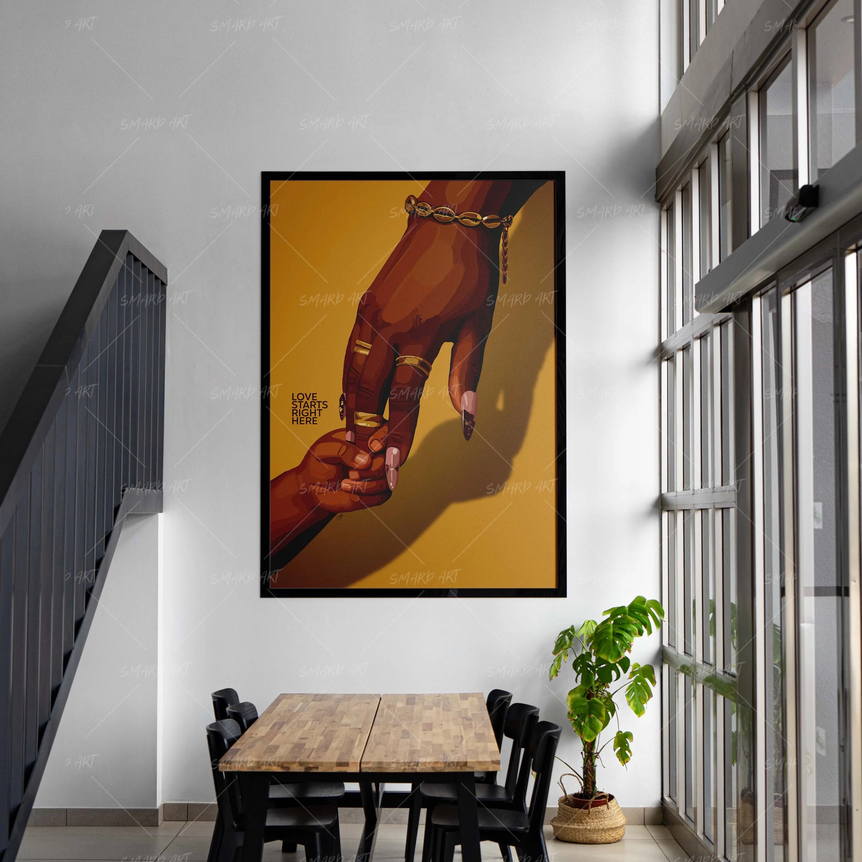 Love Starts Right Here-wall art print featuring decorative artistic design suitable for living rooms, offices, and schools by SmardArt. Elevate your space with Black wall art that speaks to culture, identity, and creativity. At Smard, we celebrate artistry made with melanin, bringing powerful and inspiring designs to life.