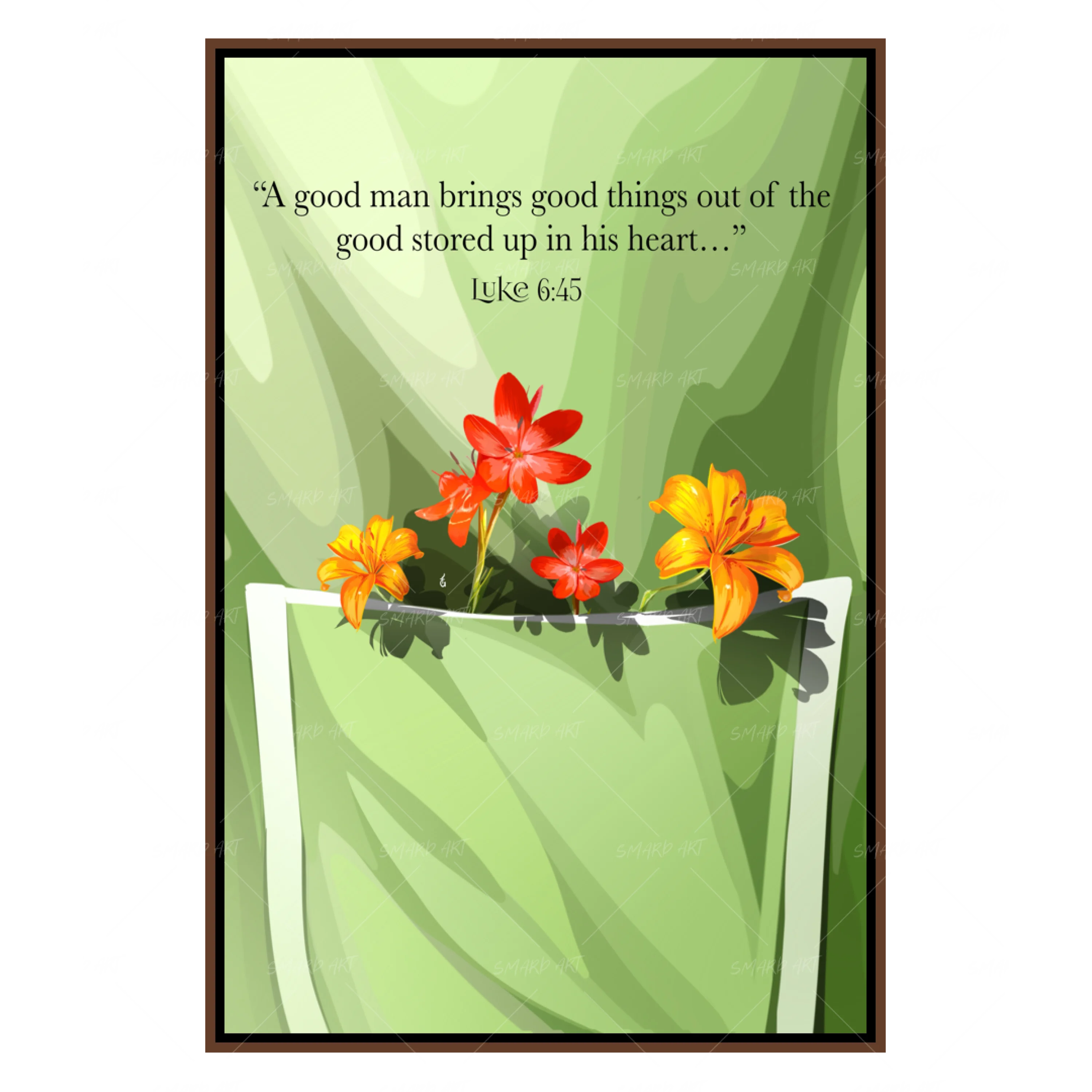 Luke 6:45-wall art print featuring decorative artistic design suitable for living rooms, offices, and schools by SmardArt. Elevate your space with Black wall art that speaks to culture, identity, and creativity. At Smard, we celebrate artistry made with melanin, bringing powerful and inspiring designs to life.