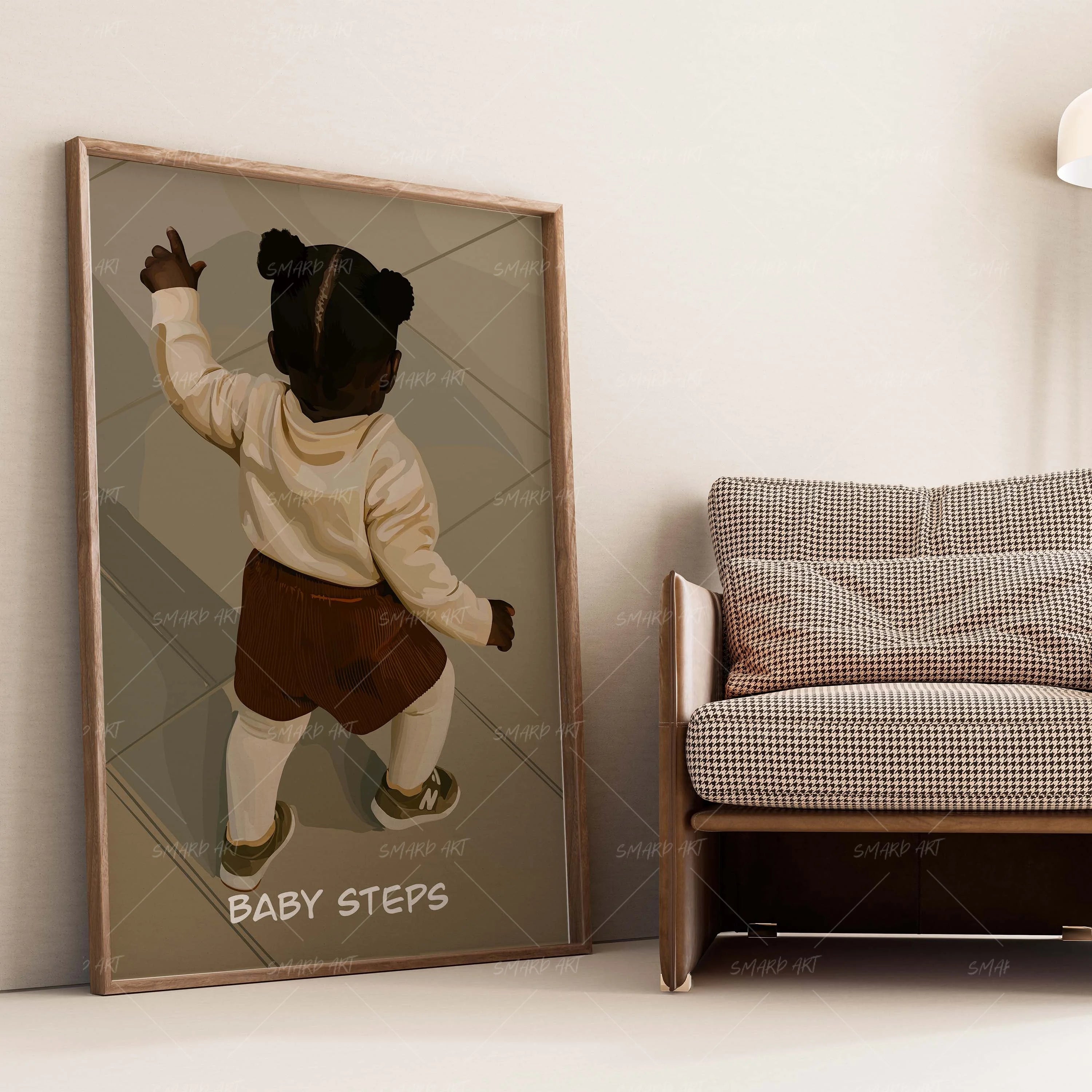 Little Explorer-wall art print featuring decorative artistic design suitable for living rooms, offices, and schools by SmardArt. Elevate your space with Black wall art that speaks to culture, identity, and creativity. At Smard, we celebrate artistry made with melanin, bringing powerful and inspiring designs to life.