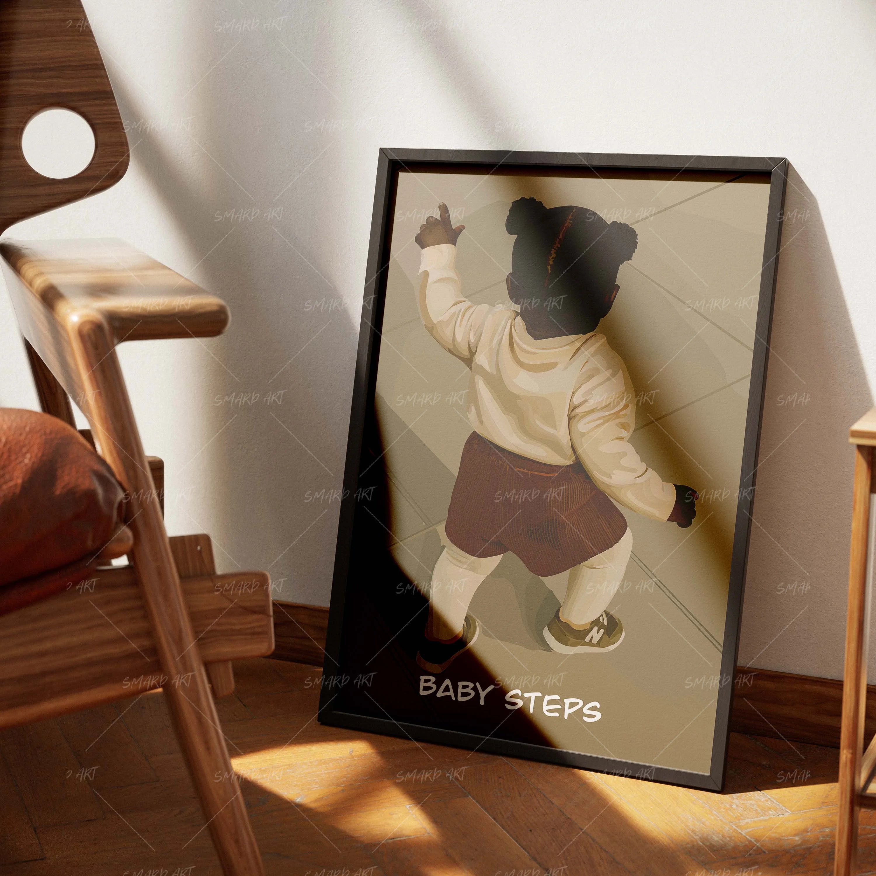 Little Explorer-wall art print featuring decorative artistic design suitable for living rooms, offices, and schools by SmardArt. Elevate your space with Black wall art that speaks to culture, identity, and creativity. At Smard, we celebrate artistry made with melanin, bringing powerful and inspiring designs to life.