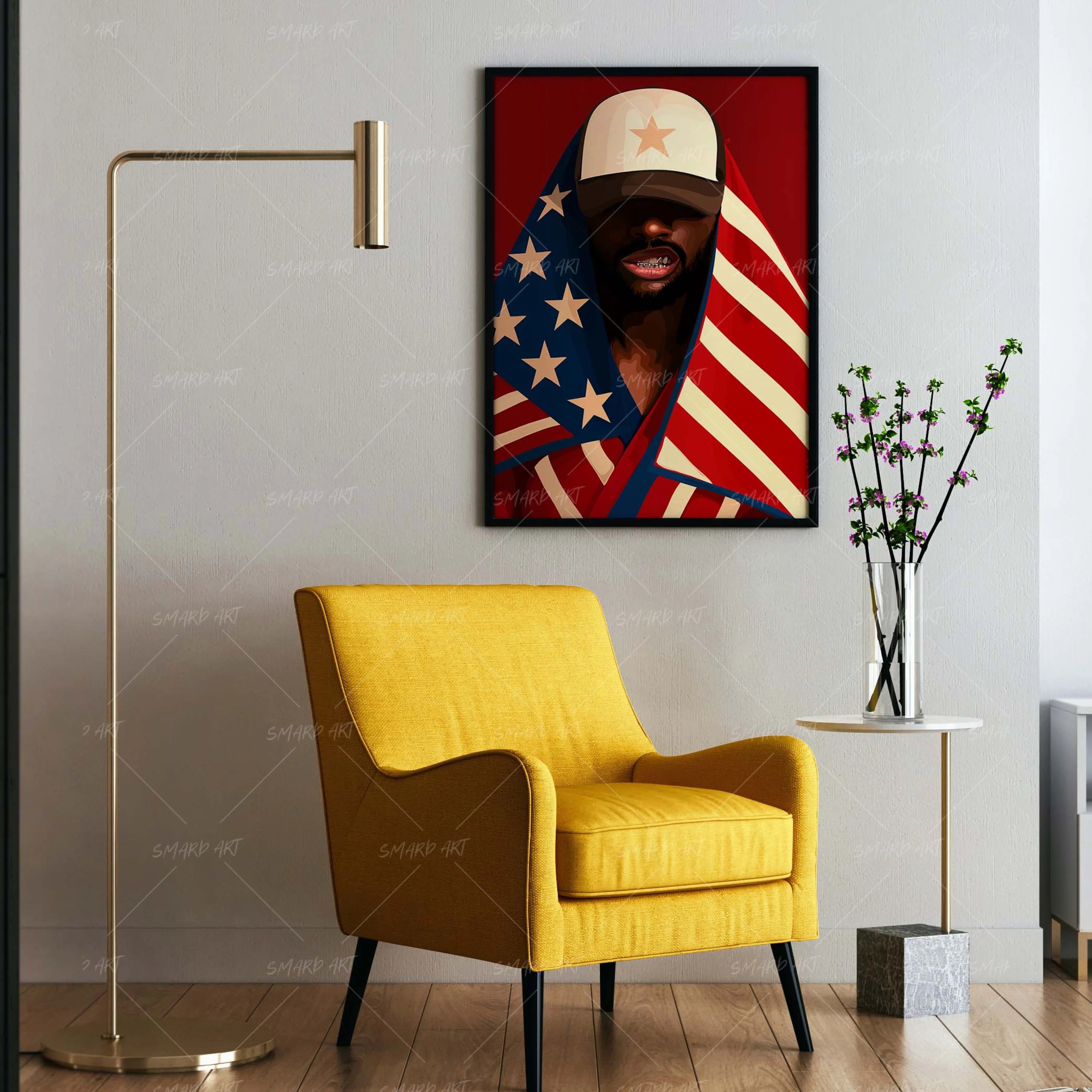 Made in America-wall art print featuring decorative artistic design suitable for living rooms, offices, and schools by SmardArt. Elevate your space with Black wall art that speaks to culture, identity, and creativity. At Smard, we celebrate artistry made with melanin, bringing powerful and inspiring designs to life.