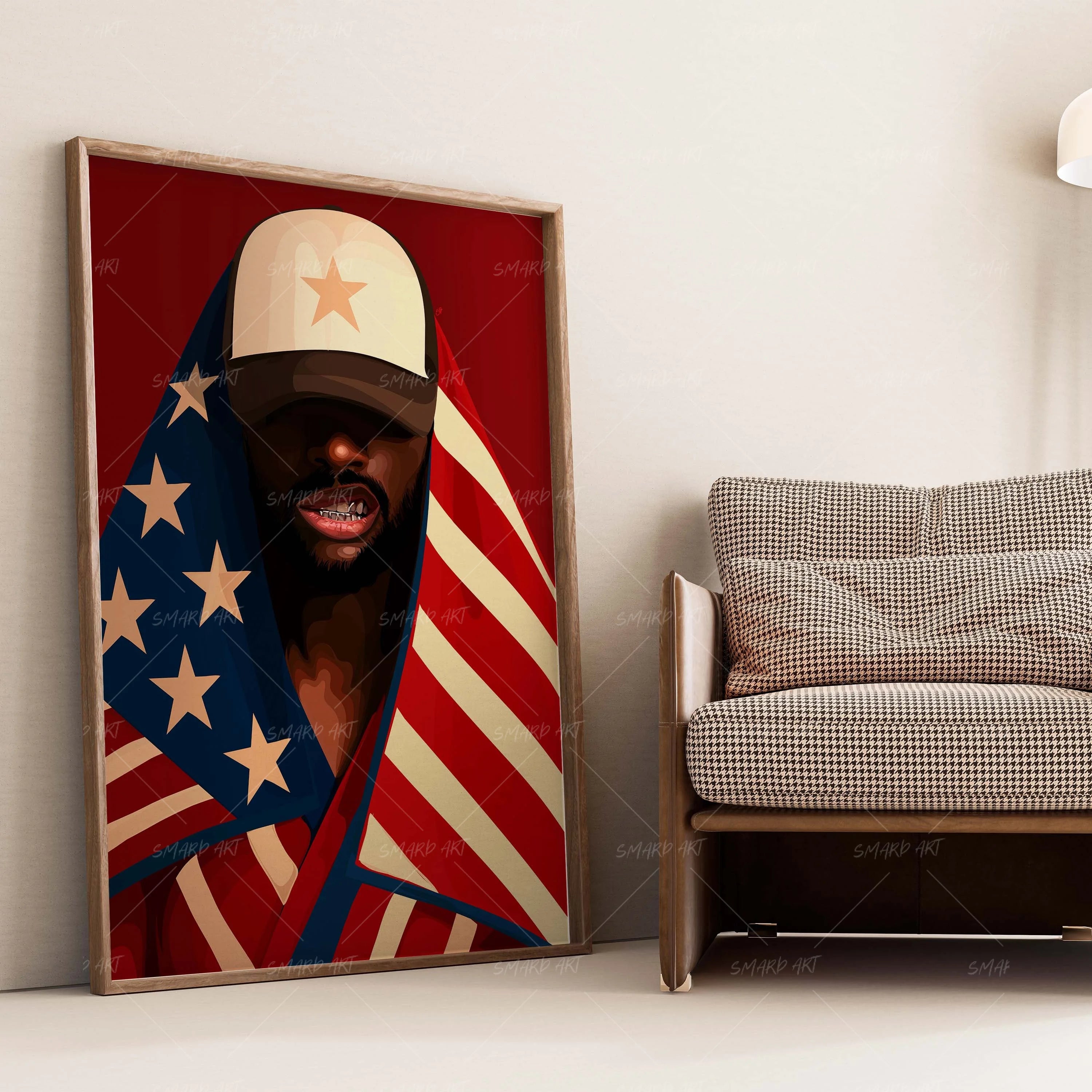Made in America-wall art print featuring decorative artistic design suitable for living rooms, offices, and schools by SmardArt. Elevate your space with Black wall art that speaks to culture, identity, and creativity. At Smard, we celebrate artistry made with melanin, bringing powerful and inspiring designs to life.