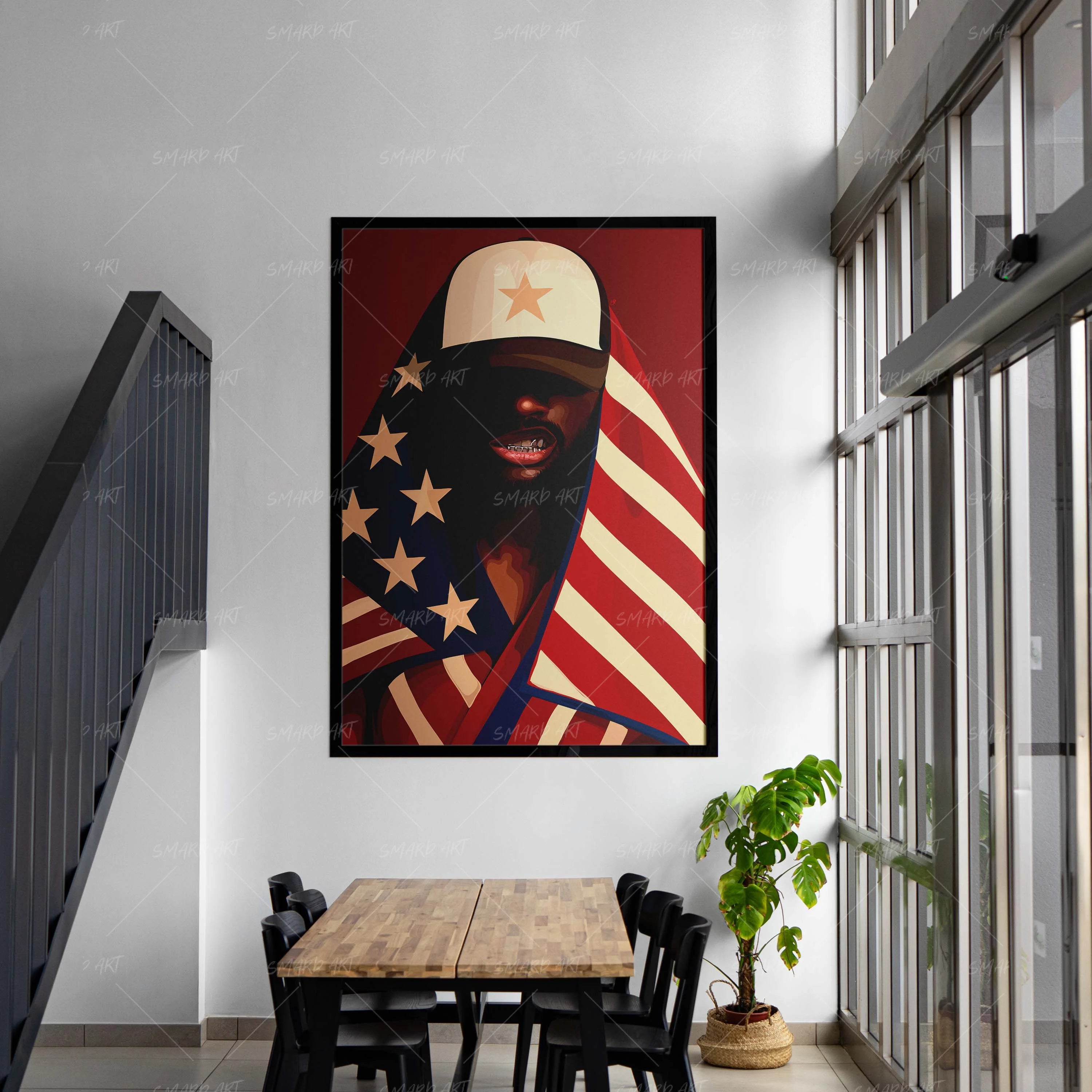Made in America-wall art print featuring decorative artistic design suitable for living rooms, offices, and schools by SmardArt. Elevate your space with Black wall art that speaks to culture, identity, and creativity. At Smard, we celebrate artistry made with melanin, bringing powerful and inspiring designs to life.