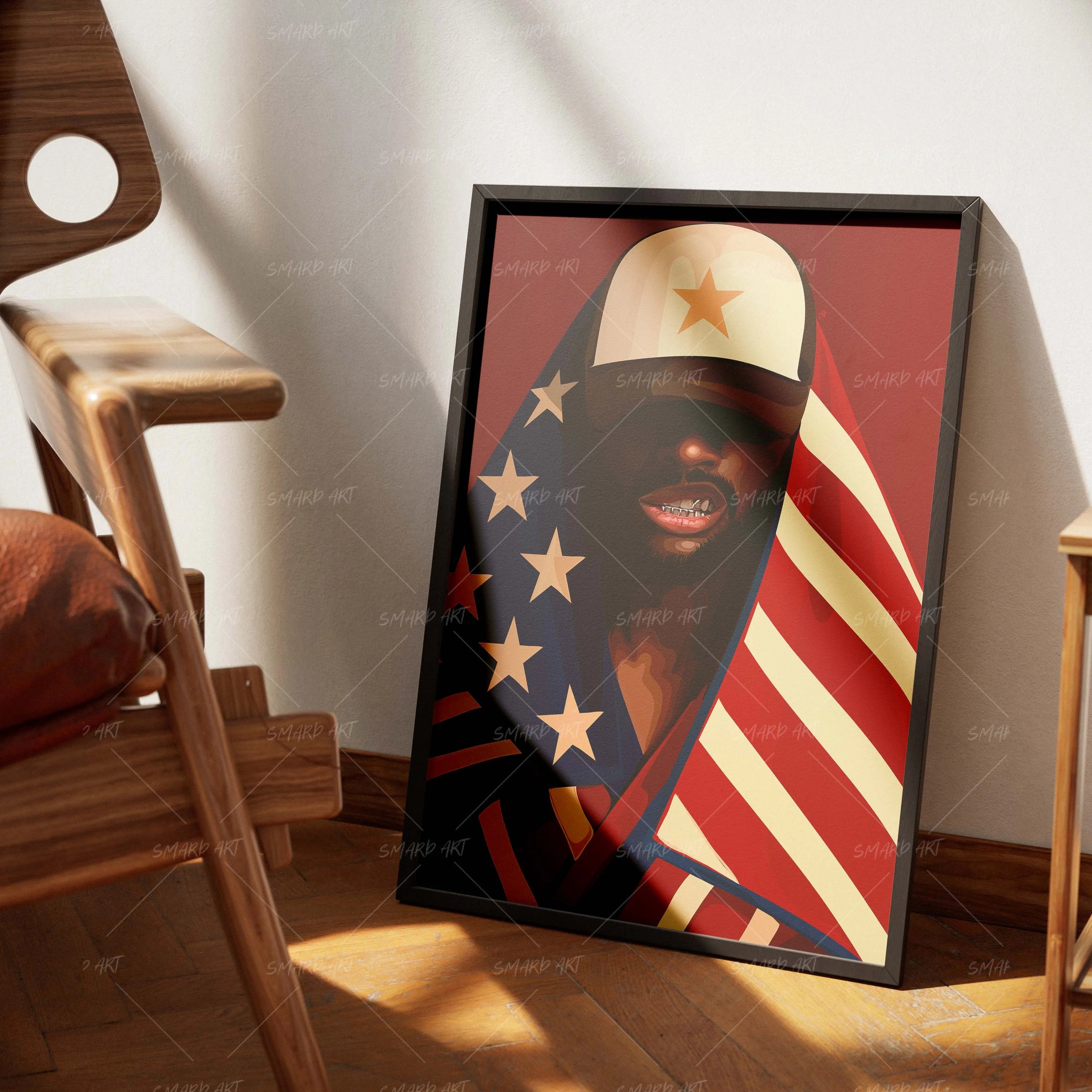 Made in America-wall art print featuring decorative artistic design suitable for living rooms, offices, and schools by SmardArt. Elevate your space with Black wall art that speaks to culture, identity, and creativity. At Smard, we celebrate artistry made with melanin, bringing powerful and inspiring designs to life.