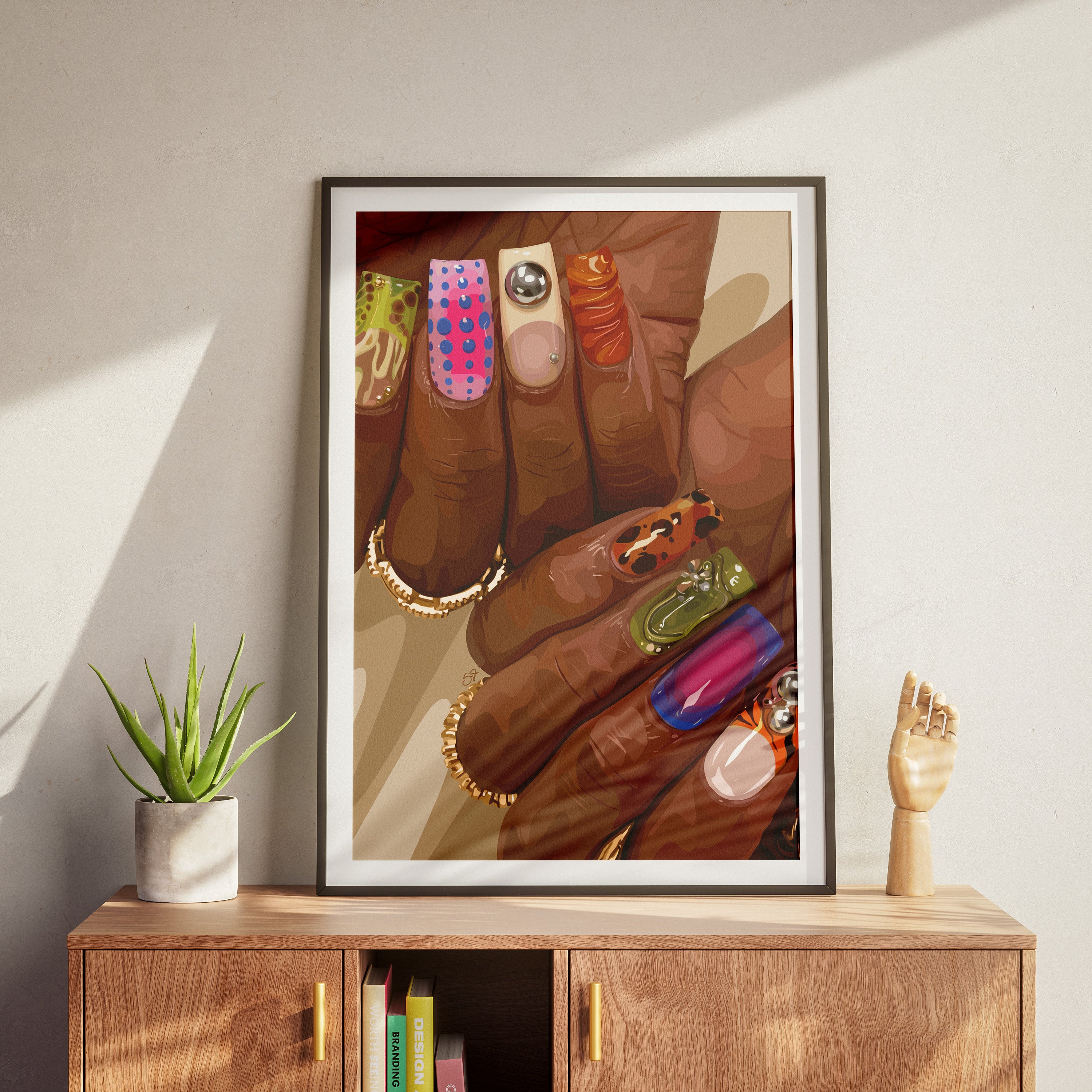Mani Cure-wall art print featuring decorative artistic design suitable for living rooms, offices, and schools by SmardArt. Elevate your space with Black wall art that speaks to culture, identity, and creativity. At Smard, we celebrate artistry made with melanin, bringing powerful and inspiring designs to life.