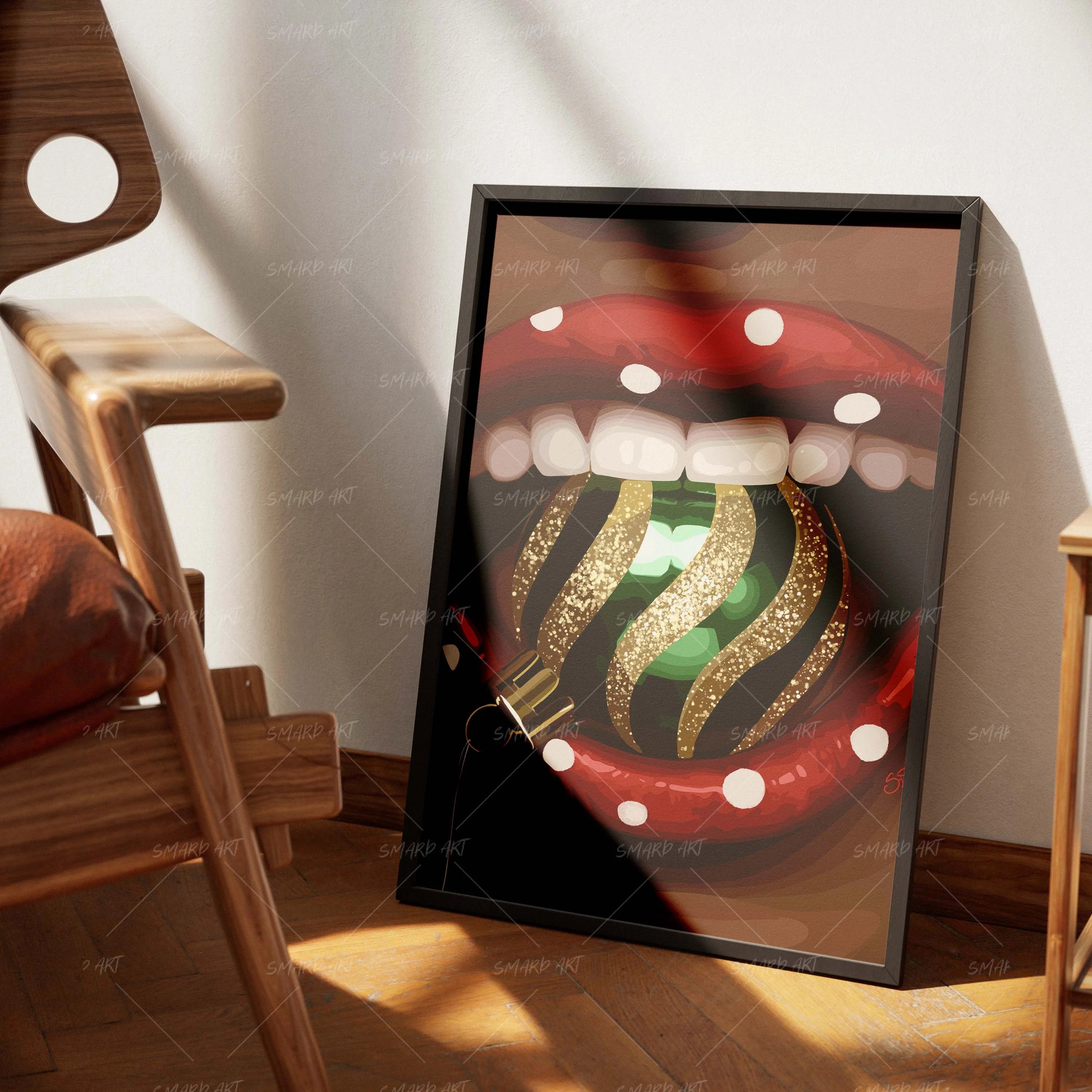 Merry Bite-wall art print featuring decorative artistic design suitable for living rooms, offices, and schools by SmardArt. Elevate your space with Black wall art that speaks to culture, identity, and creativity. At Smard, we celebrate artistry made with melanin, bringing powerful and inspiring designs to life.