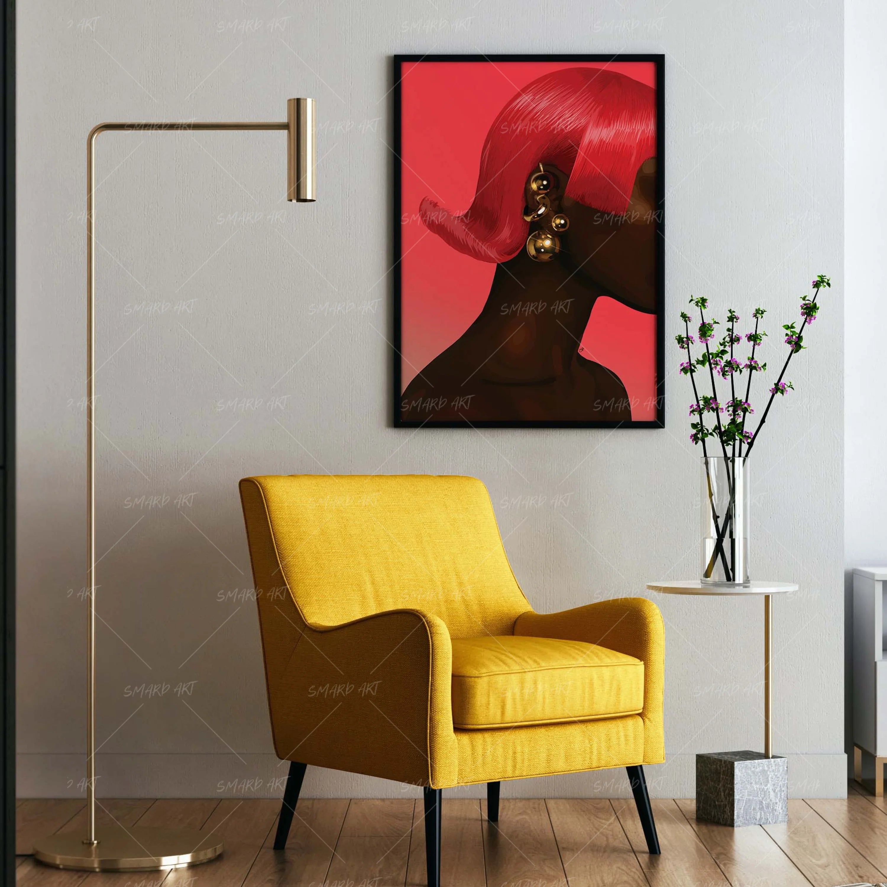 Mullet Muse-wall art print featuring decorative artistic design suitable for living rooms, offices, and schools by SmardArt. Elevate your space with Black wall art that speaks to culture, identity, and creativity. At Smard, we celebrate artistry made with melanin, bringing powerful and inspiring designs to life.