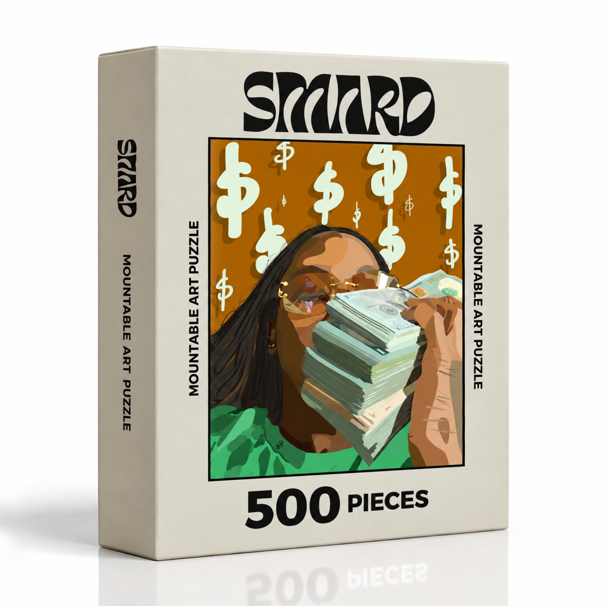 Me Myself & All My Money Puzzle-wall art print featuring decorative artistic design suitable for living rooms, offices, and schools by SmardArt. Elevate your space with Black wall art that speaks to culture, identity, and creativity. At Smard, we celebrate artistry made with melanin, bringing powerful and inspiring designs to life.
