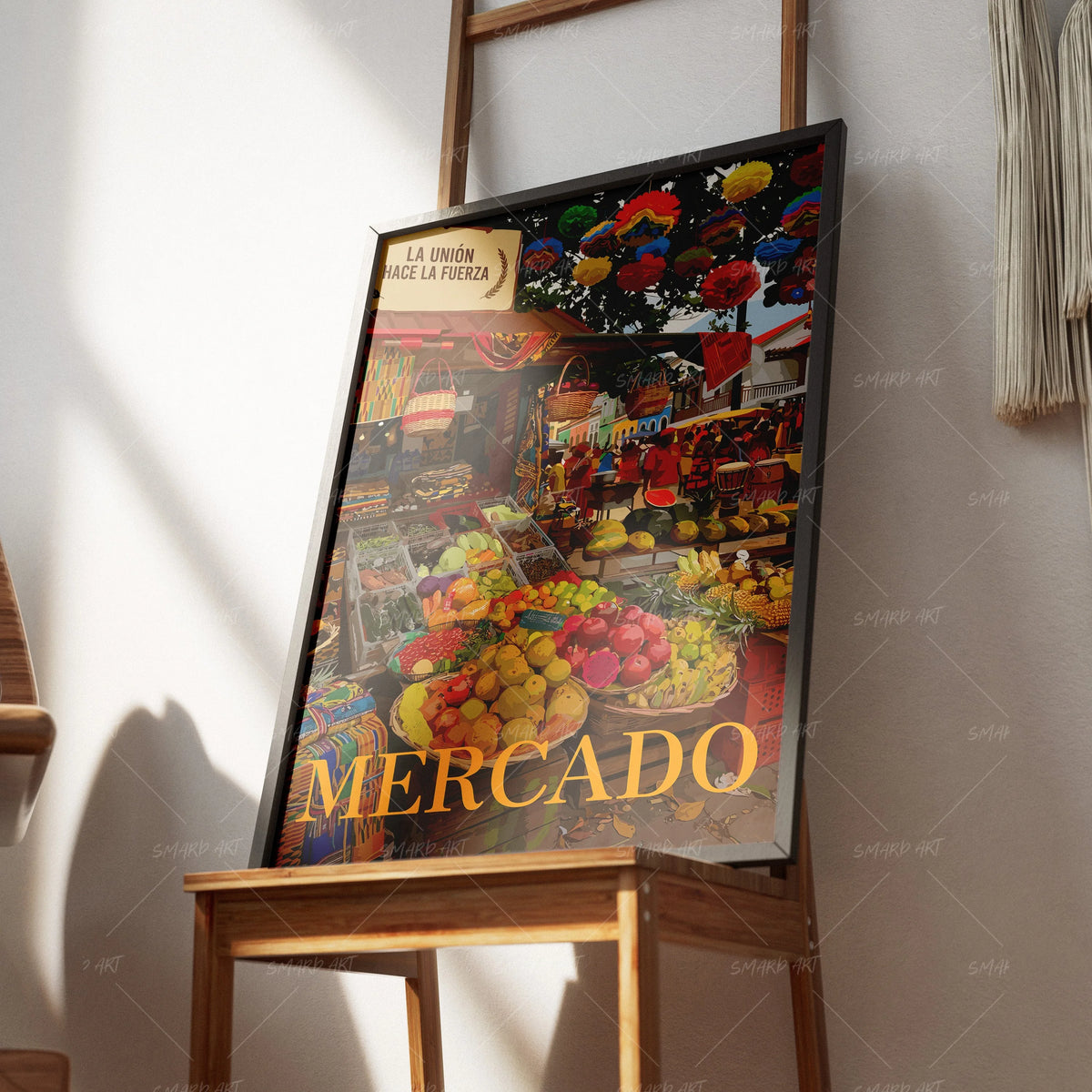 Mercado-wall art print featuring decorative artistic design suitable for living rooms, offices, and schools by SmardArt. Elevate your space with Black wall art that speaks to culture, identity, and creativity. At Smard, we celebrate artistry made with melanin, bringing powerful and inspiring designs to life.