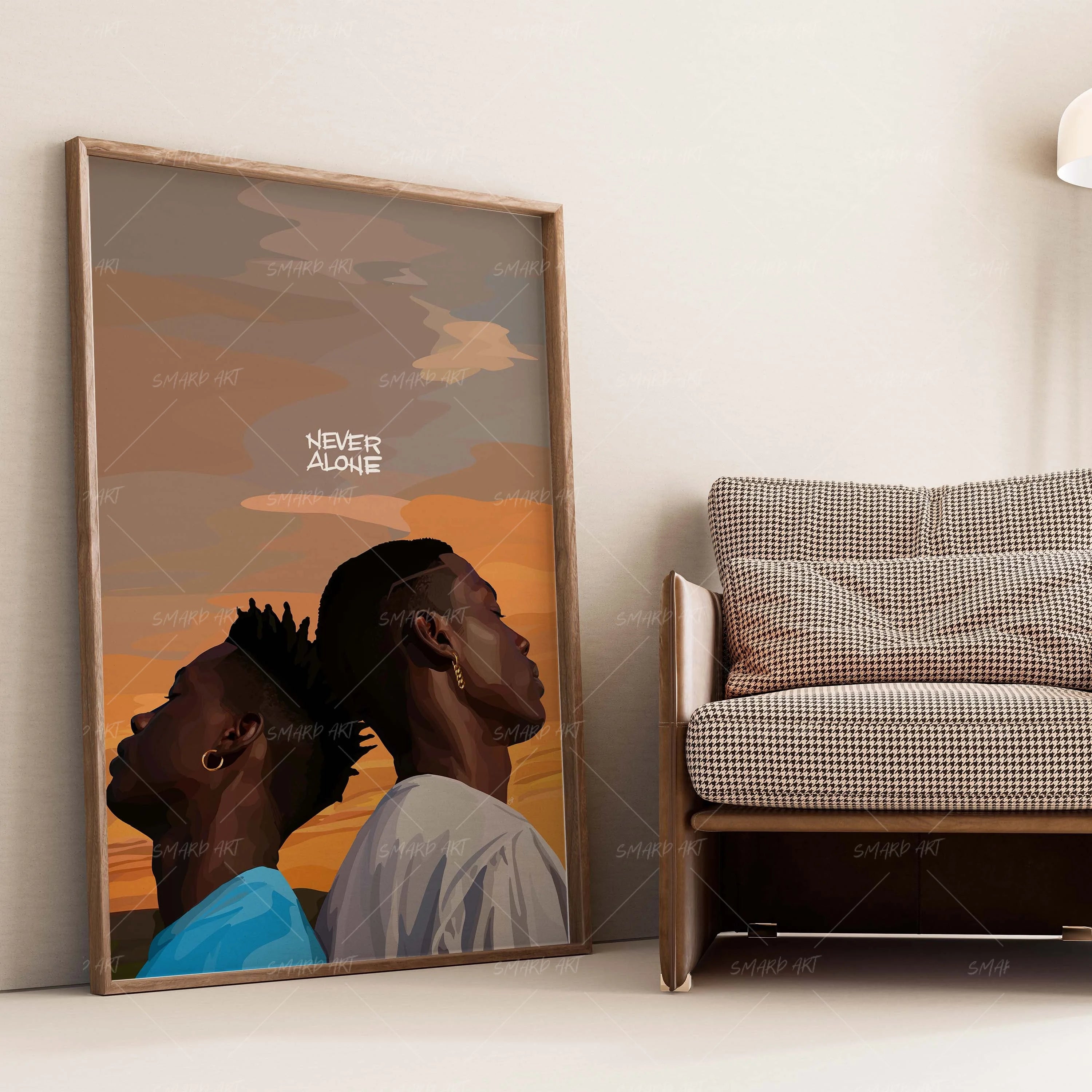 Never Alone-wall art print featuring decorative artistic design suitable for living rooms, offices, and schools by SmardArt. Elevate your space with Black wall art that speaks to culture, identity, and creativity. At Smard, we celebrate artistry made with melanin, bringing powerful and inspiring designs to life.