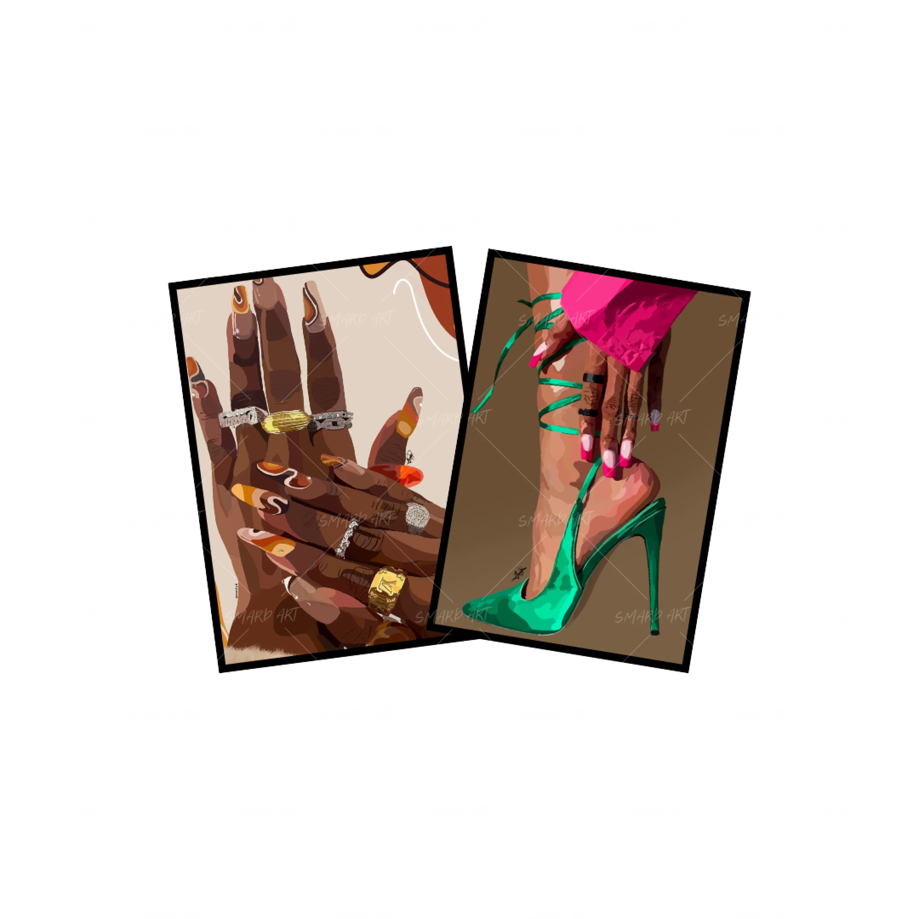 Art Print Bundle : Nails Done II + Sophisticated-wall art print featuring decorative artistic design suitable for living rooms, offices, and schools by SmardArt. Elevate your space with Black wall art that speaks to culture, identity, and creativity. At Smard, we celebrate artistry made with melanin, bringing powerful and inspiring designs to life.