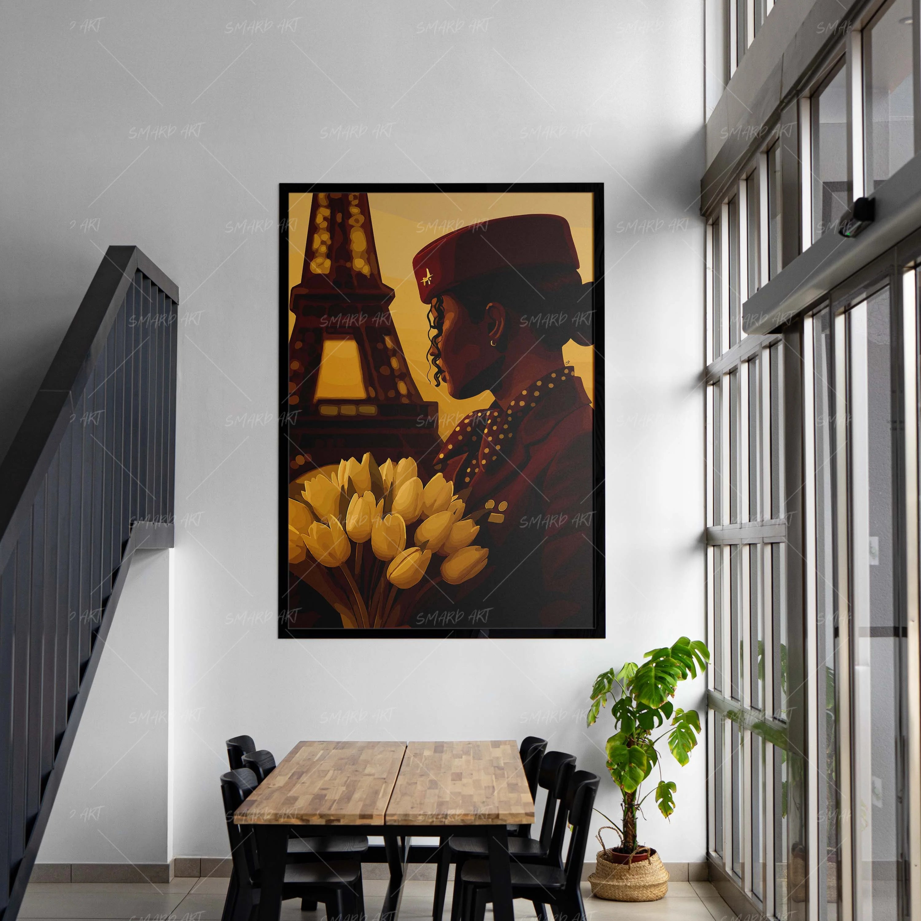 Paris Stop-wall art print featuring decorative artistic design suitable for living rooms, offices, and schools by SmardArt. Elevate your space with Black wall art that speaks to culture, identity, and creativity. At Smard, we celebrate artistry made with melanin, bringing powerful and inspiring designs to life.