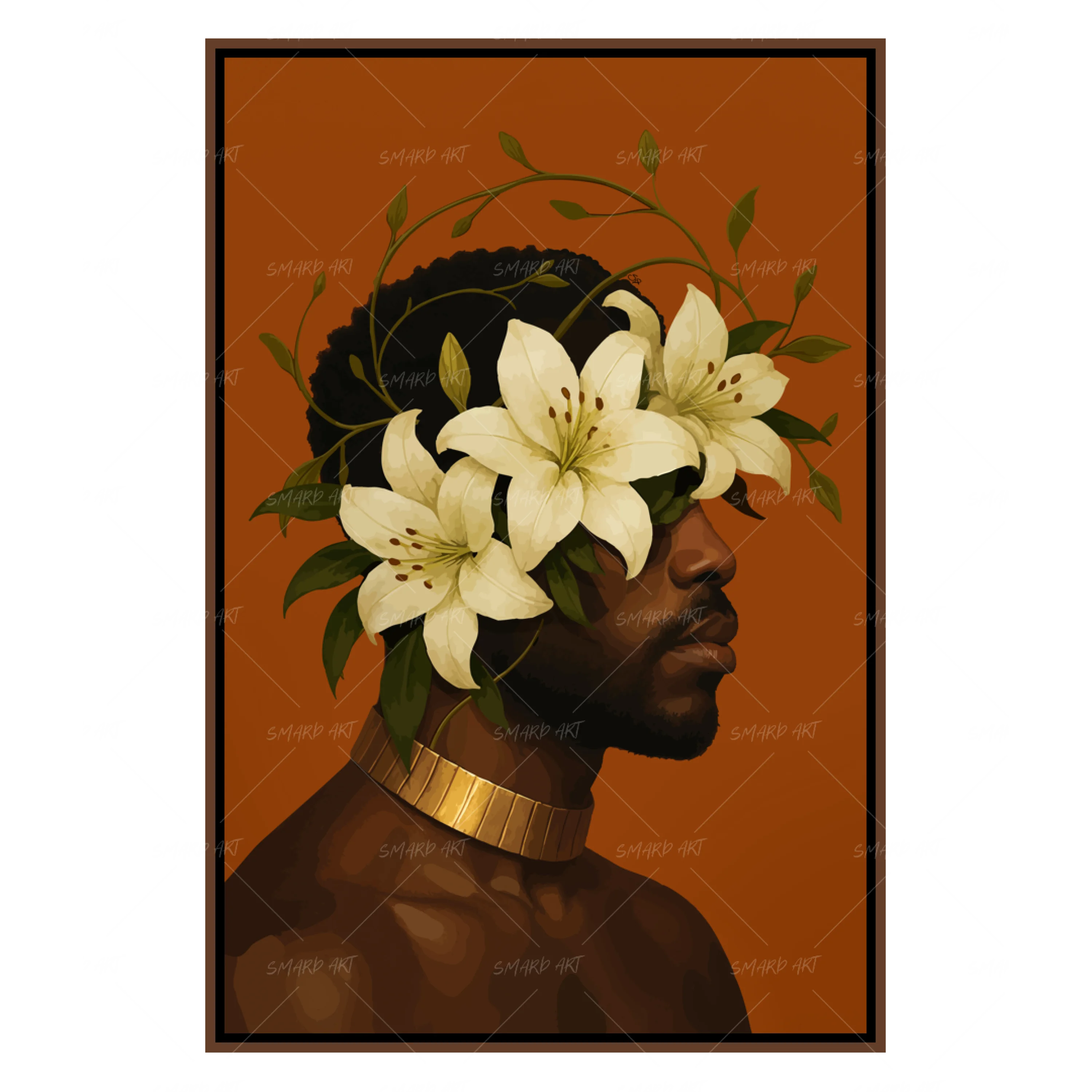Petal Crown-wall art print featuring decorative artistic design suitable for living rooms, offices, and schools by SmardArt. Elevate your space with Black wall art that speaks to culture, identity, and creativity. At Smard, we celebrate artistry made with melanin, bringing powerful and inspiring designs to life.