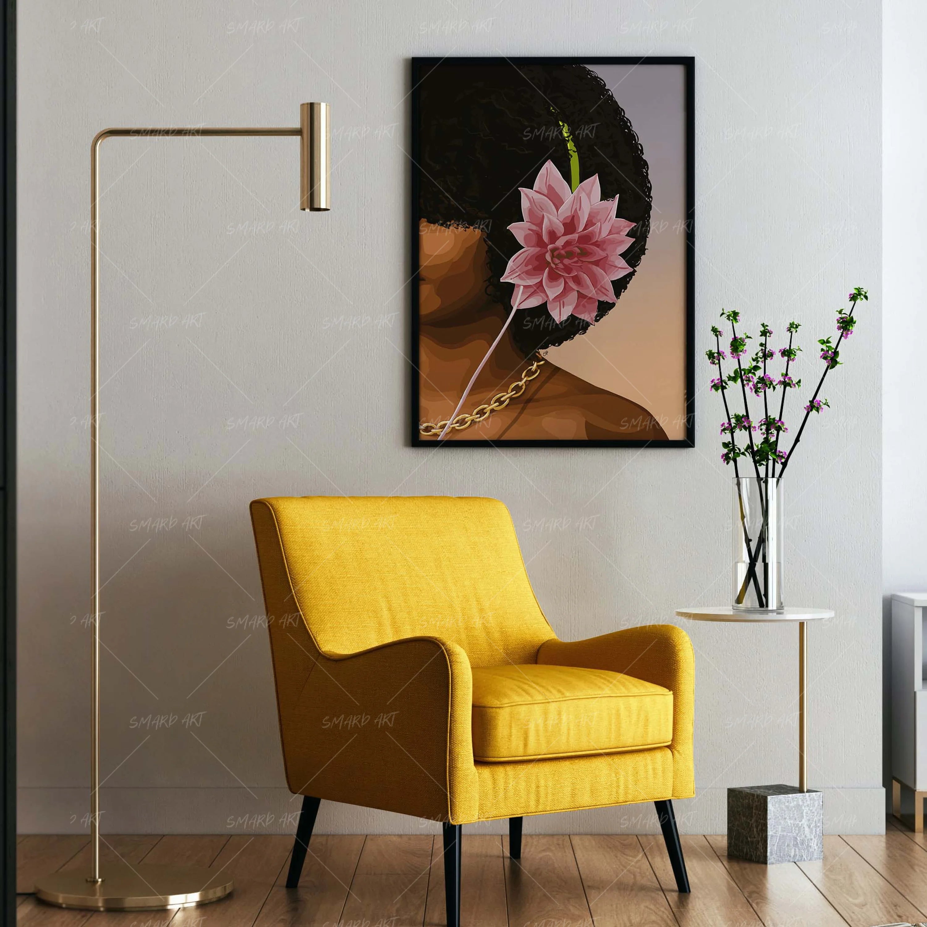 Petal Beats-wall art print featuring decorative artistic design suitable for living rooms, offices, and schools by SmardArt. Elevate your space with Black wall art that speaks to culture, identity, and creativity. At Smard, we celebrate artistry made with melanin, bringing powerful and inspiring designs to life.