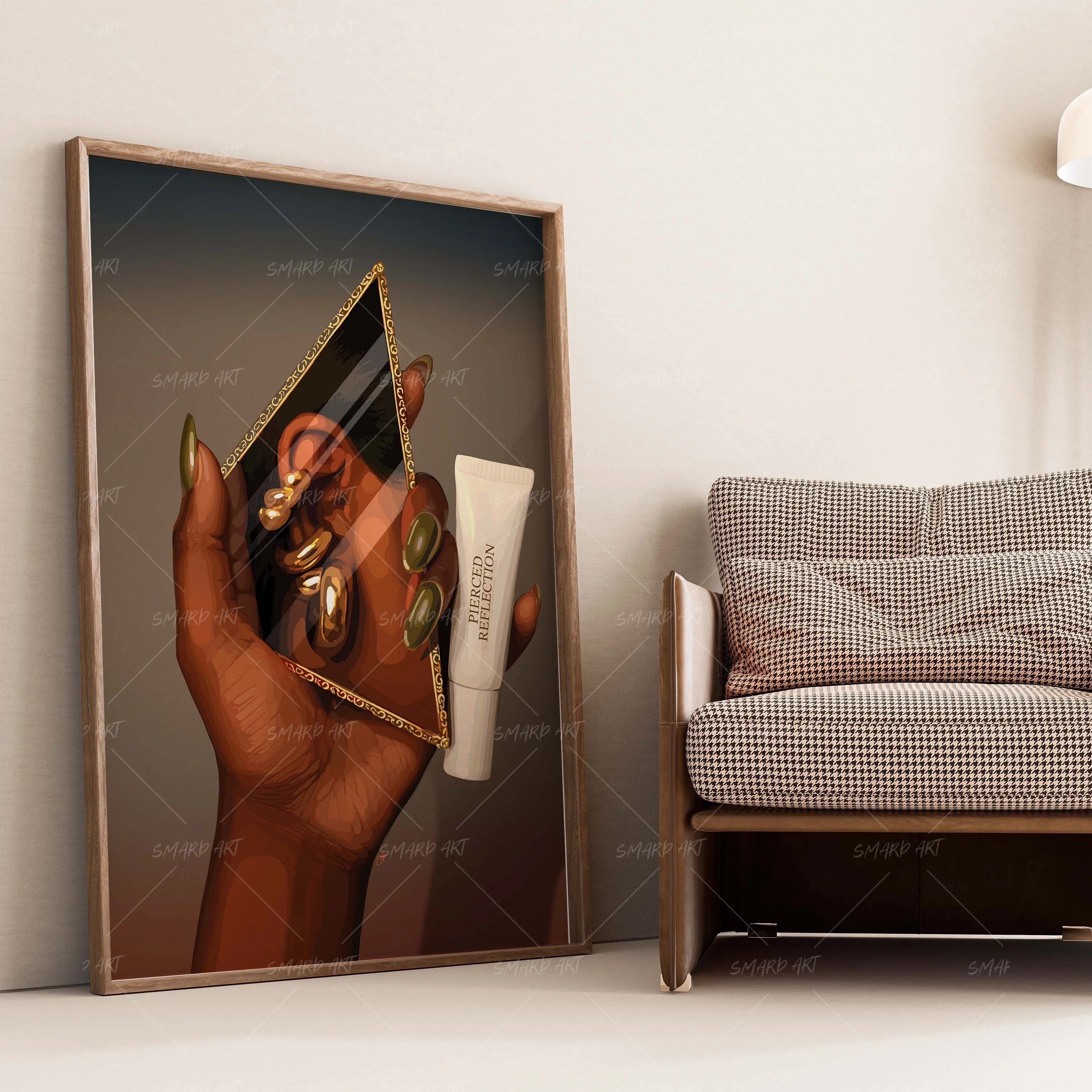 Pierced Reflection-wall art print featuring decorative artistic design suitable for living rooms, offices, and schools by SmardArt. Elevate your space with Black wall art that speaks to culture, identity, and creativity. At Smard, we celebrate artistry made with melanin, bringing powerful and inspiring designs to life.