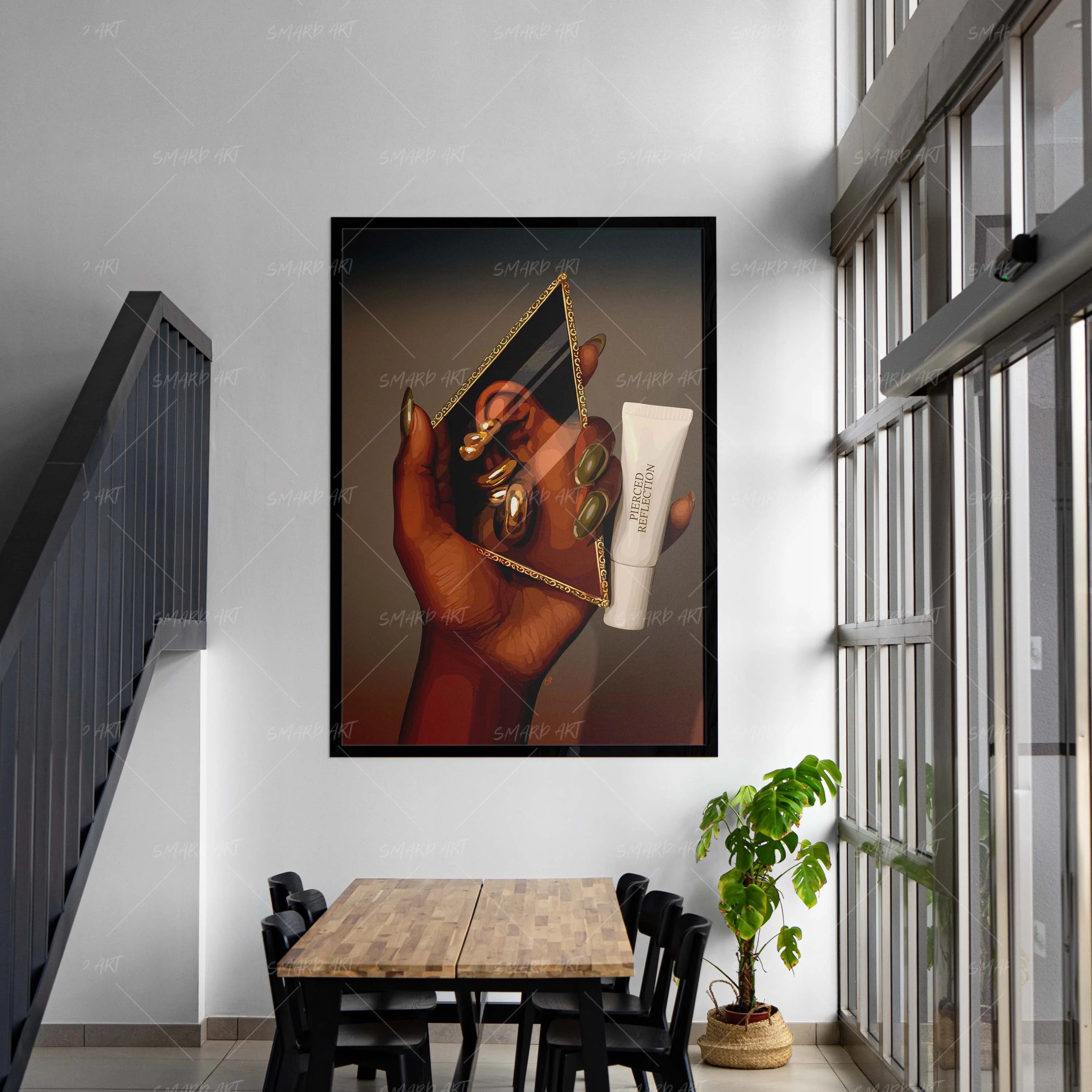Pierced Reflection-wall art print featuring decorative artistic design suitable for living rooms, offices, and schools by SmardArt. Elevate your space with Black wall art that speaks to culture, identity, and creativity. At Smard, we celebrate artistry made with melanin, bringing powerful and inspiring designs to life.