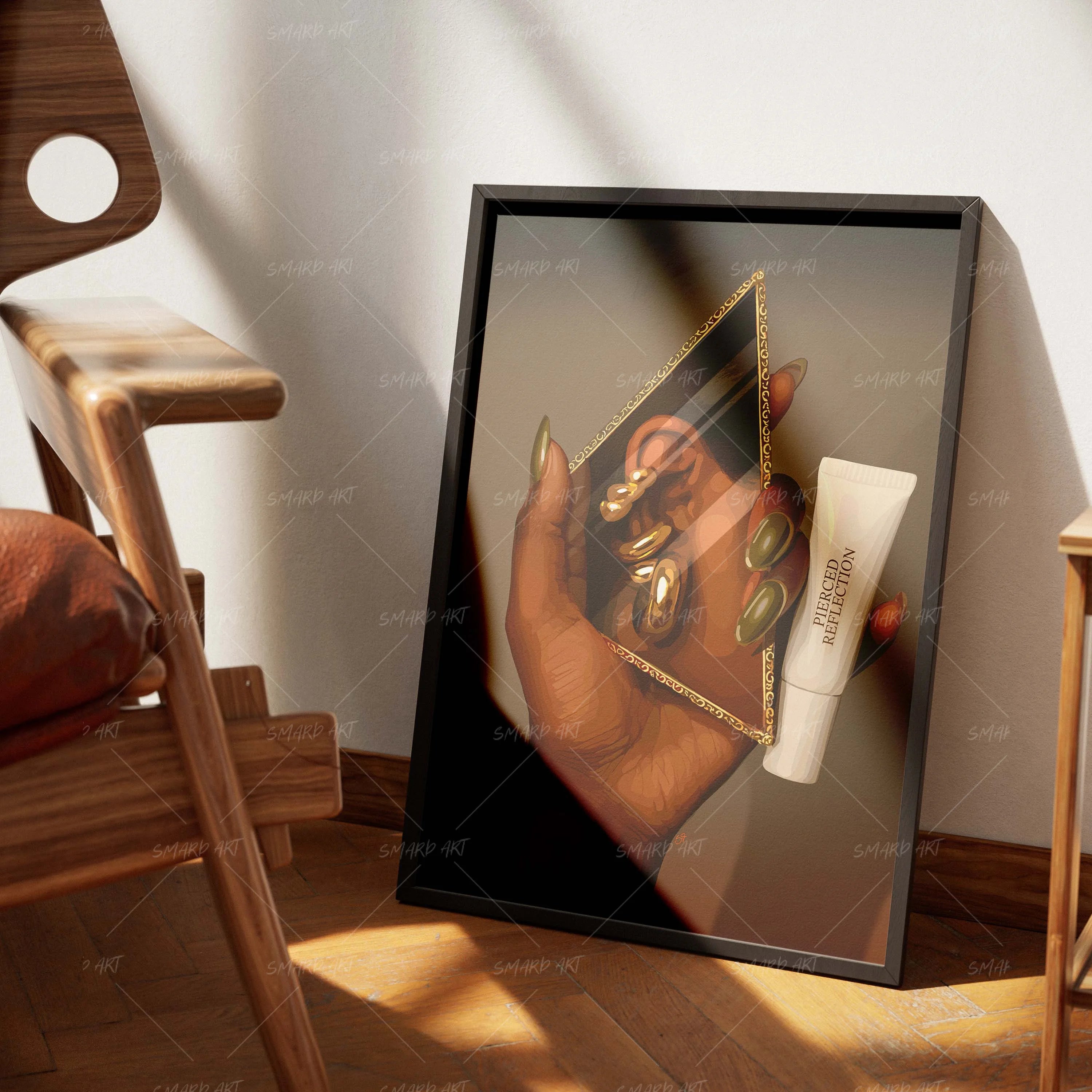 Pierced Reflection-wall art print featuring decorative artistic design suitable for living rooms, offices, and schools by SmardArt. Elevate your space with Black wall art that speaks to culture, identity, and creativity. At Smard, we celebrate artistry made with melanin, bringing powerful and inspiring designs to life.